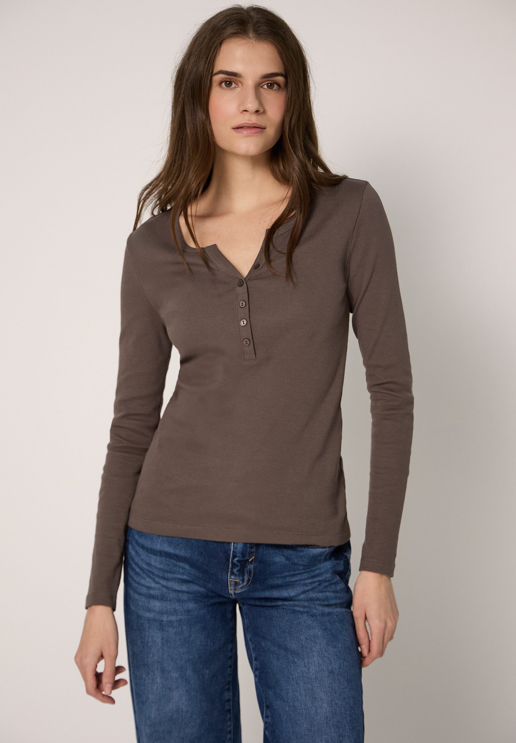 STREET ONE STUDIO Langarmshirt aus Baumwolle mit Stretchante günstig online kaufen