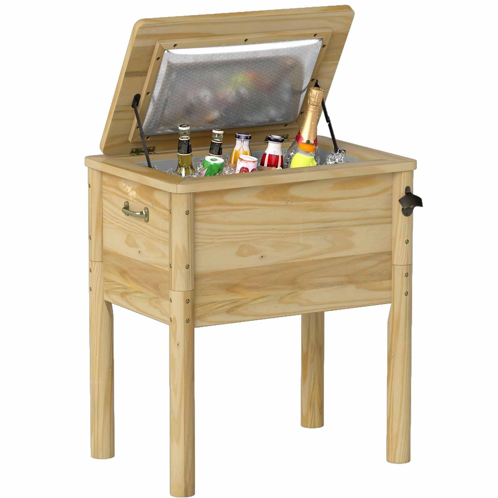 COSTWAY Kühlbox, 51 l, Holz-Terrassenkühler, Outdoor-Getränkekühler