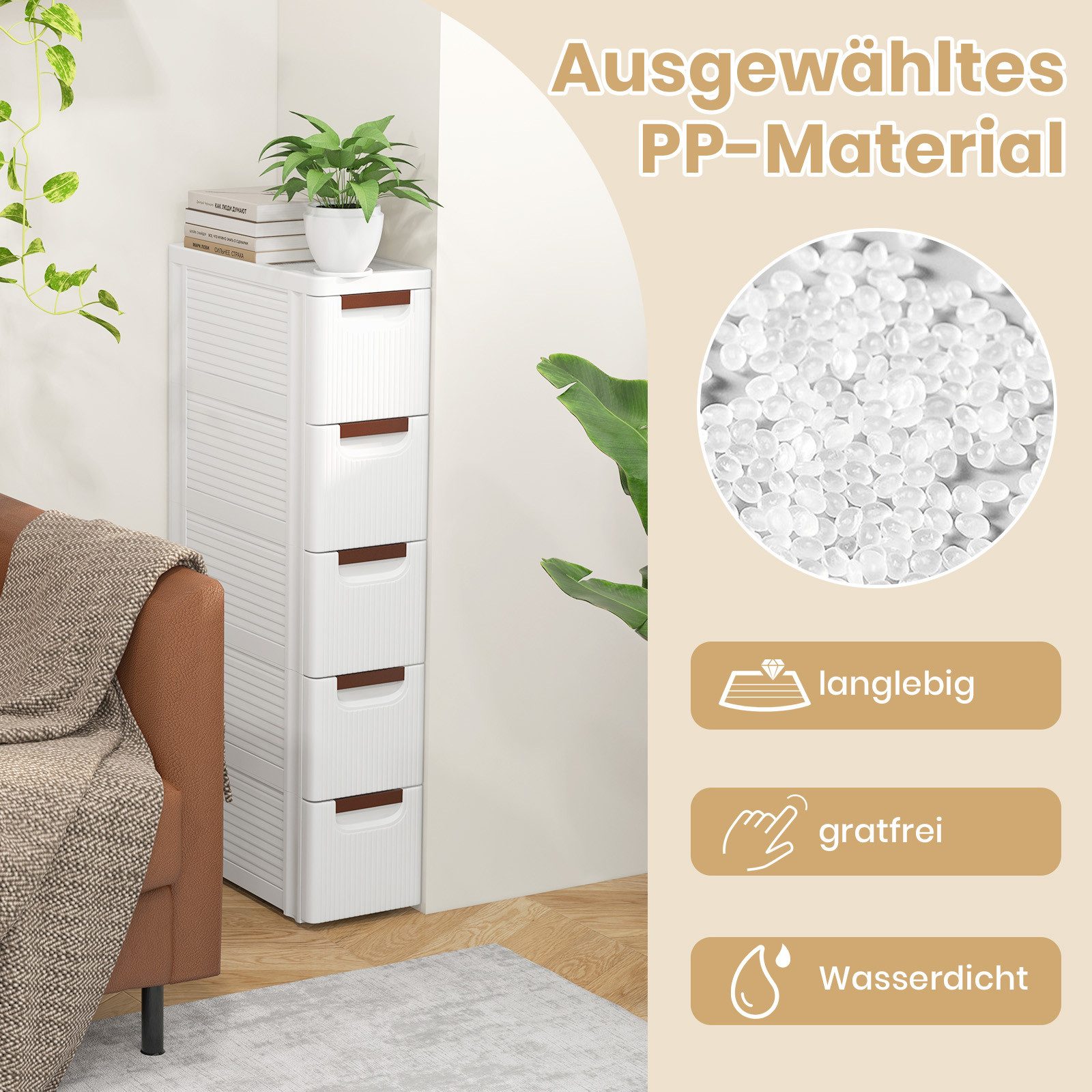 KOMFOTTEU Sideboard, Nischenschrank schmal, Badschrank mit Schubladen & Rol günstig online kaufen