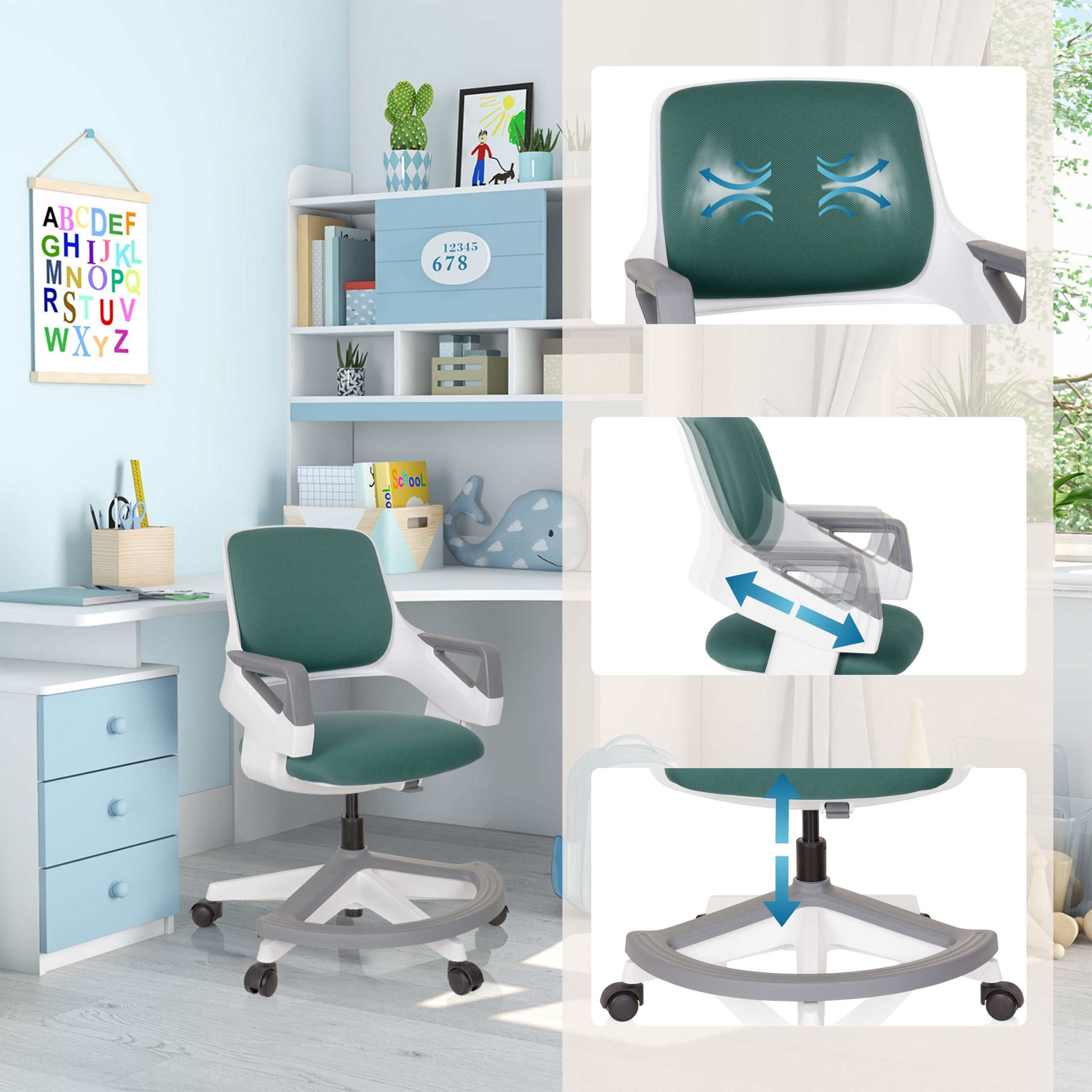 hjh OFFICE Drehstuhl Kinderdrehstuhl Kid Flex Stoff mit Armlehnen (1 St), Kinder Bürostuhl mitwachsend, ergonomisch