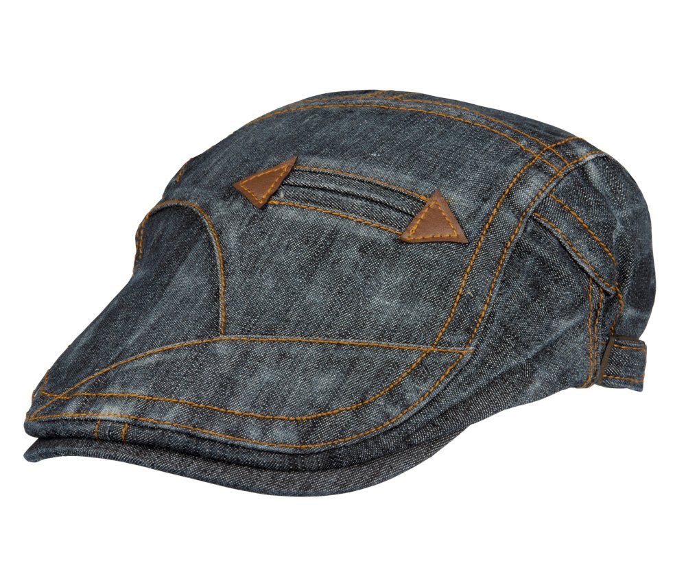 Cool4 Flat Cap Schiebermütze DENIM Jeans Lederapplikation Verstellbar