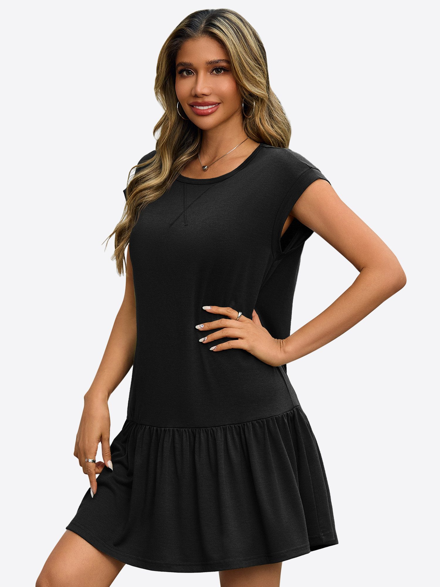 Imily Bela Minikleid Damen Sommer T-Shirt Casual Kurzarm Rüschen Loose (Pac günstig online kaufen