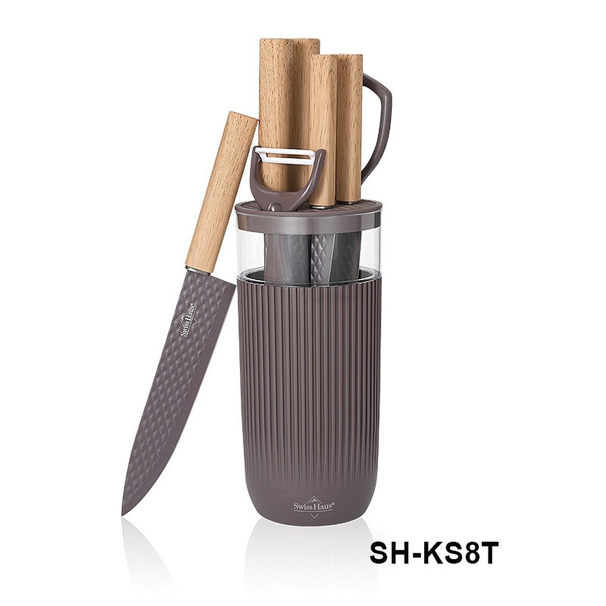 Swiss-Haus Messerblock Messer Kochmesser Messerständer Messerset 8-tlg Taupe Swiss Haus