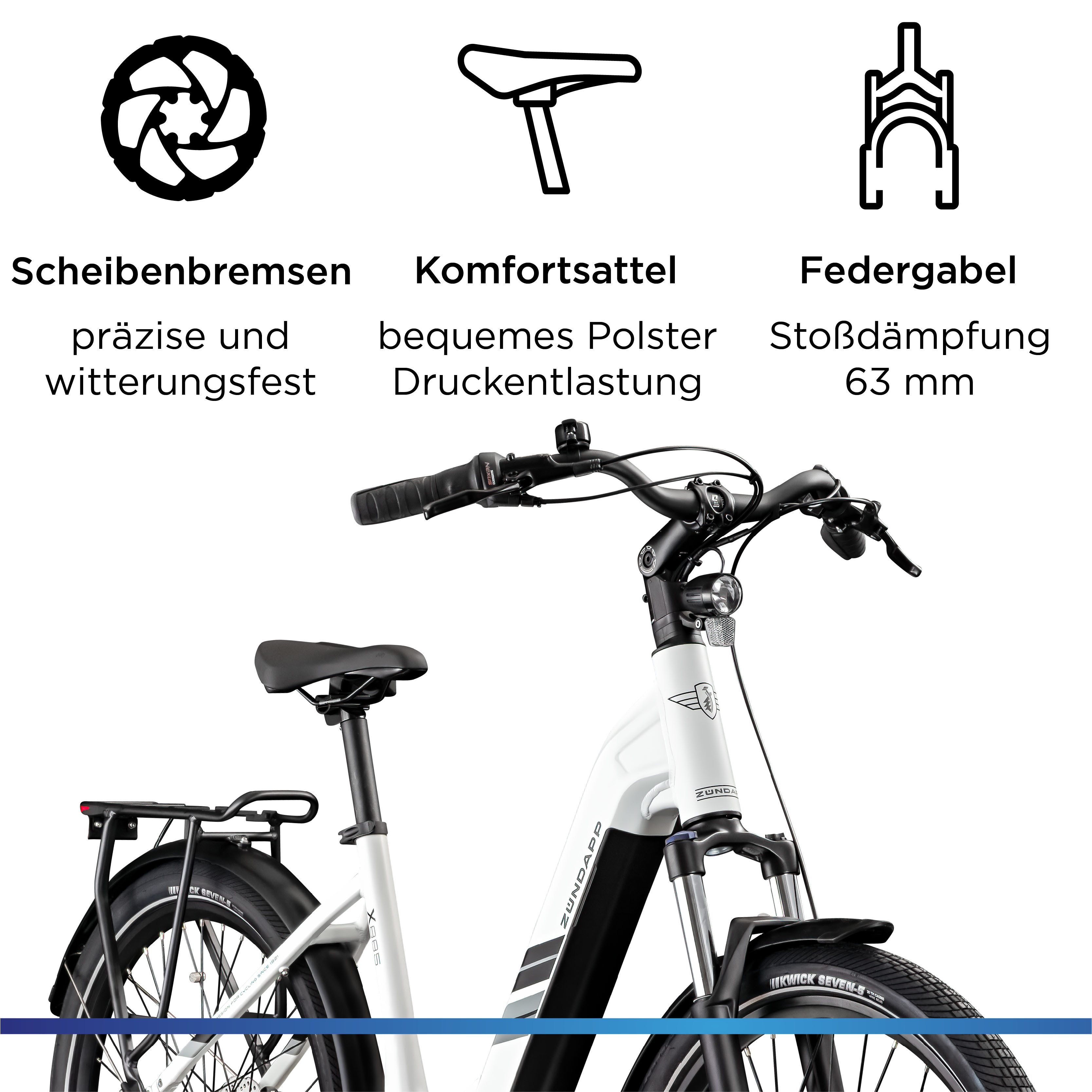 Zündapp E-Bike Cityrad X885, 7 Gang, Nabenschaltung, Mittelmotor, 550 Wh
