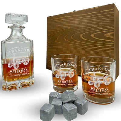 Lasernauten Whiskyglas Whisky Set mit Gravur Traktor Karaffe 700 ml und Gläser in Geschenkbox