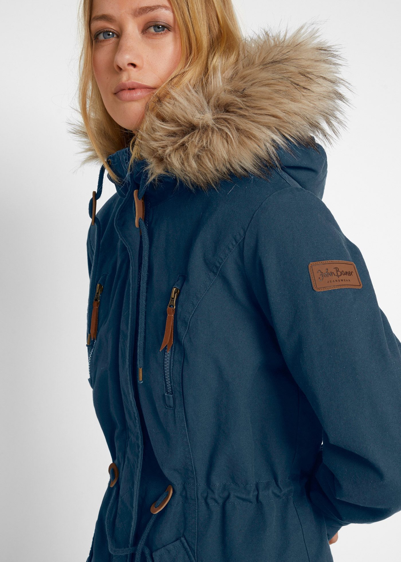 bonprix Parka Regular Fit, mit Kapuze mit Fellimitat, mit Stehkragen