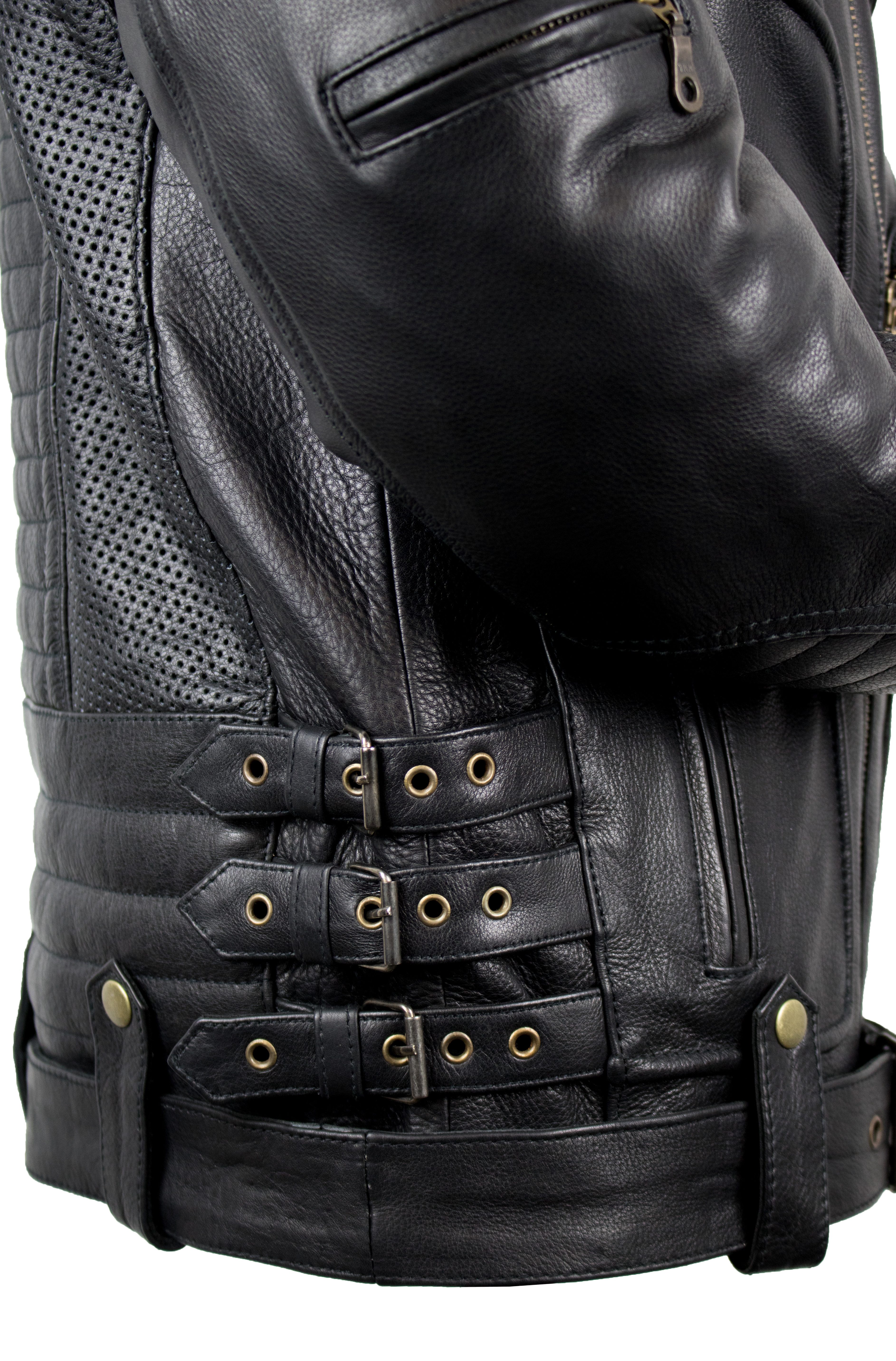 MDM Motorradjacke Herren Motorrad Lederjacke aus echtem Rindsnappaleder mit Protektoren (1 × Herren Motorrad Lederjacke) in verschiedenen Farben erhältlich – Bild 3 von 4