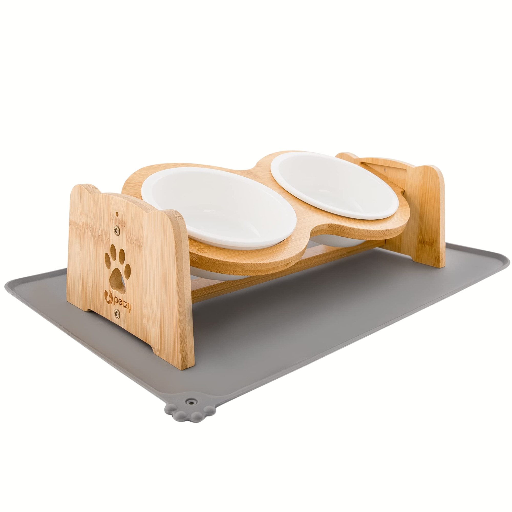 Petzy Napf-Set Premium Katzennapf und Hundenapf erhöht & verstellbar, Keramik, Näpfe aus Keramik, Napfunterlage verfügbar, 350 - 1200 ML