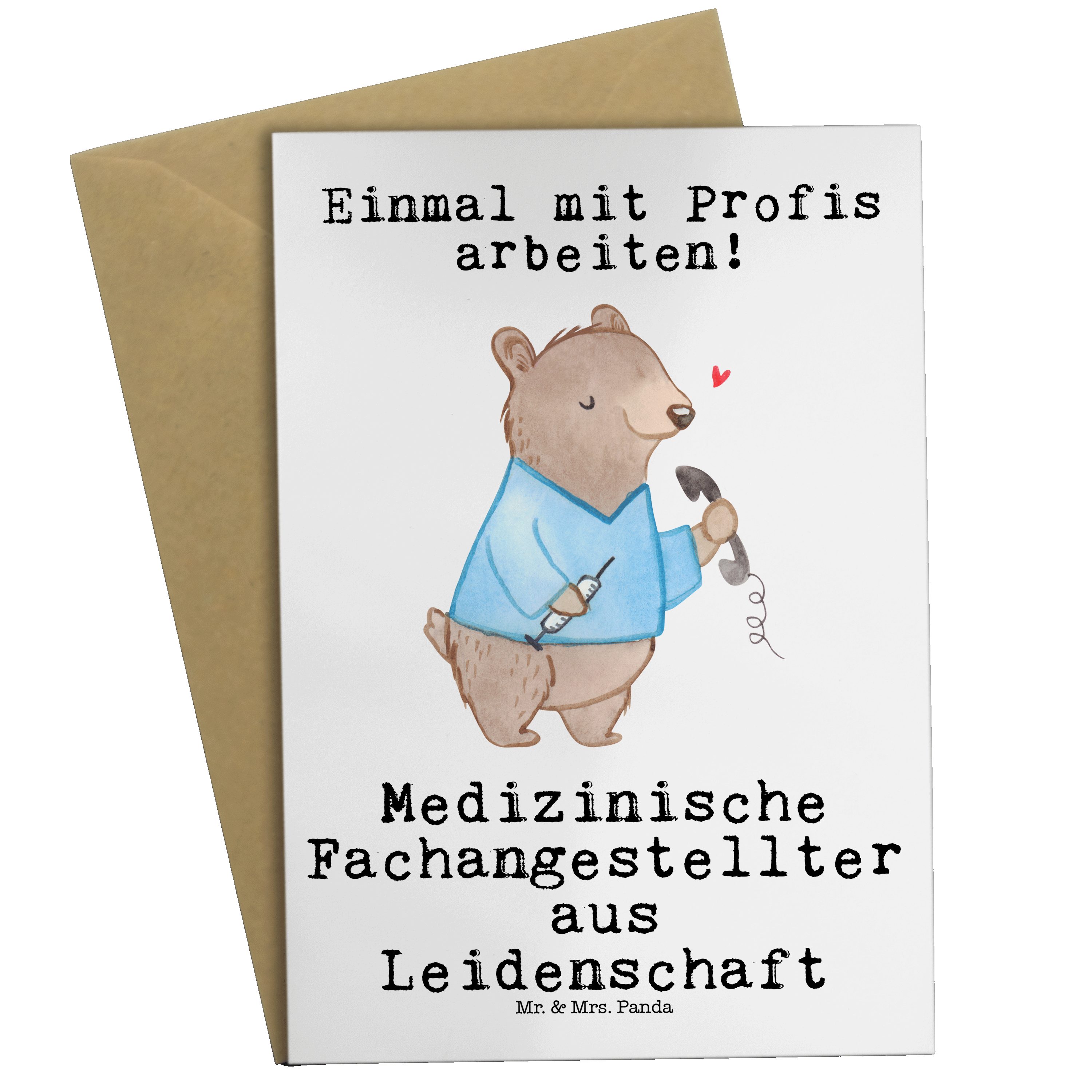 Mr. & Mrs. Panda Grußkarte Medizinische Fachangestellter aus Leidenschaft - Weiß - Geschenk, Med