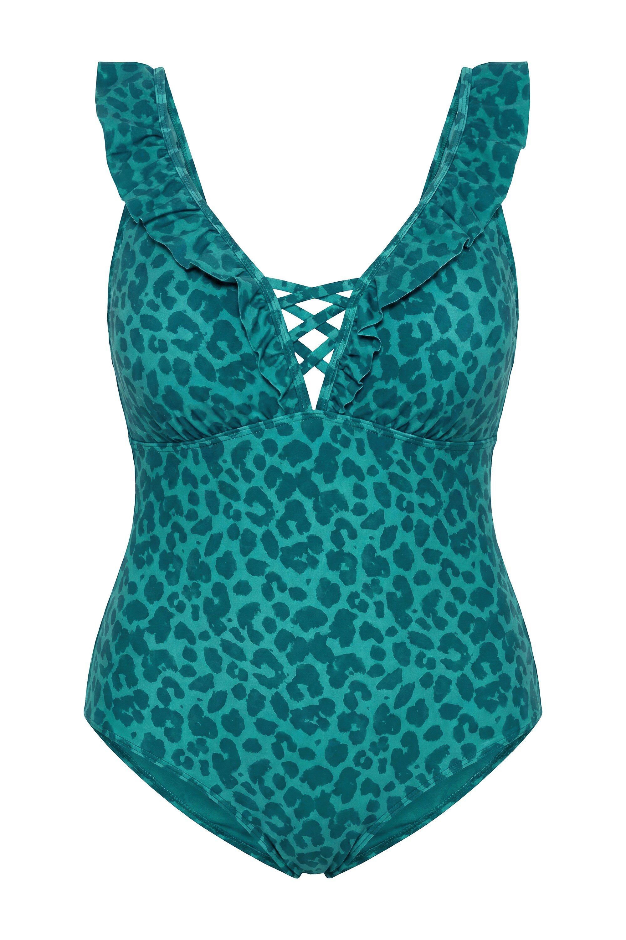 Studio Untold Badeanzug Badeanzug Color Leo Ausschnitt Volant Softcups