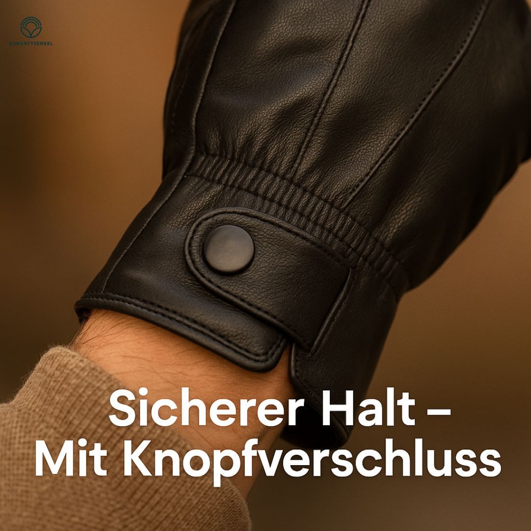 ZUKUNFTSENKEL Lederhandschuhe Handschuhe Echtleder Herren (bequem & warm) Knopfverschluss Winterhandschuhe, dünnes Fellfutter – Bild 5 von 5