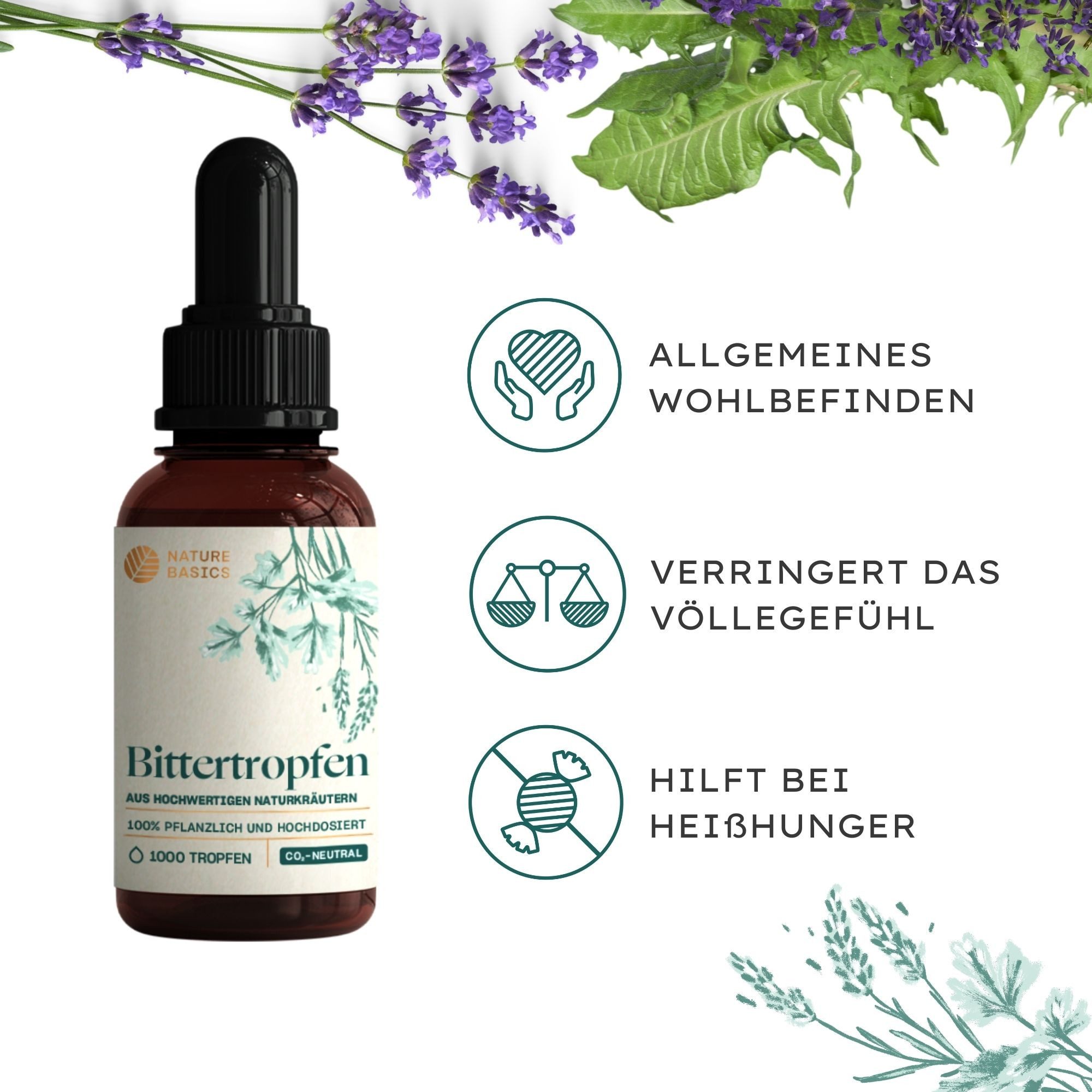 Nature Basics Hochwertige Bittertropfen Naturkräuter ohne Alkohol Vegan Tropfen, 50 g 50 ml