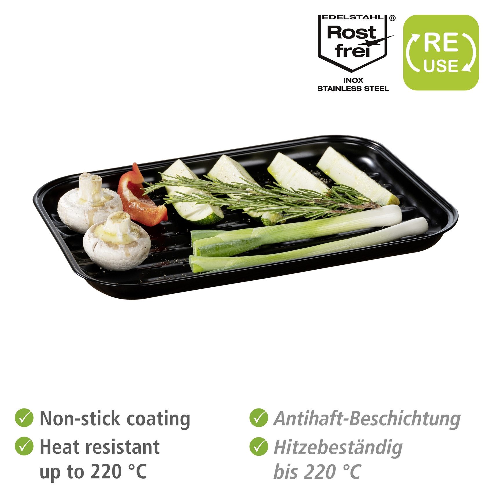 WENKO Grillschale Modell Luca, Edelstahl, (2-St), wiederverwendbar, hitzebeständig bis 220 °C, mit Antihaft-Beschichtung