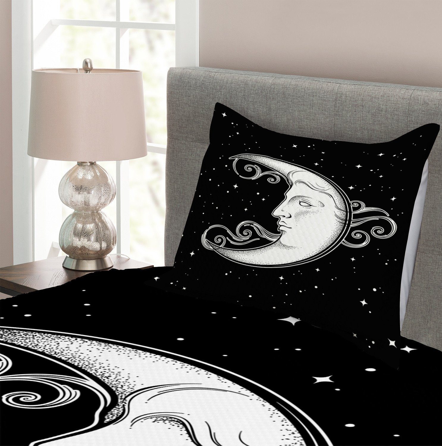 Mond-Strahlen Tagesdecke Crescent mit Abakuhaus, Kissenbezügen Antik Style Waschbar, Set