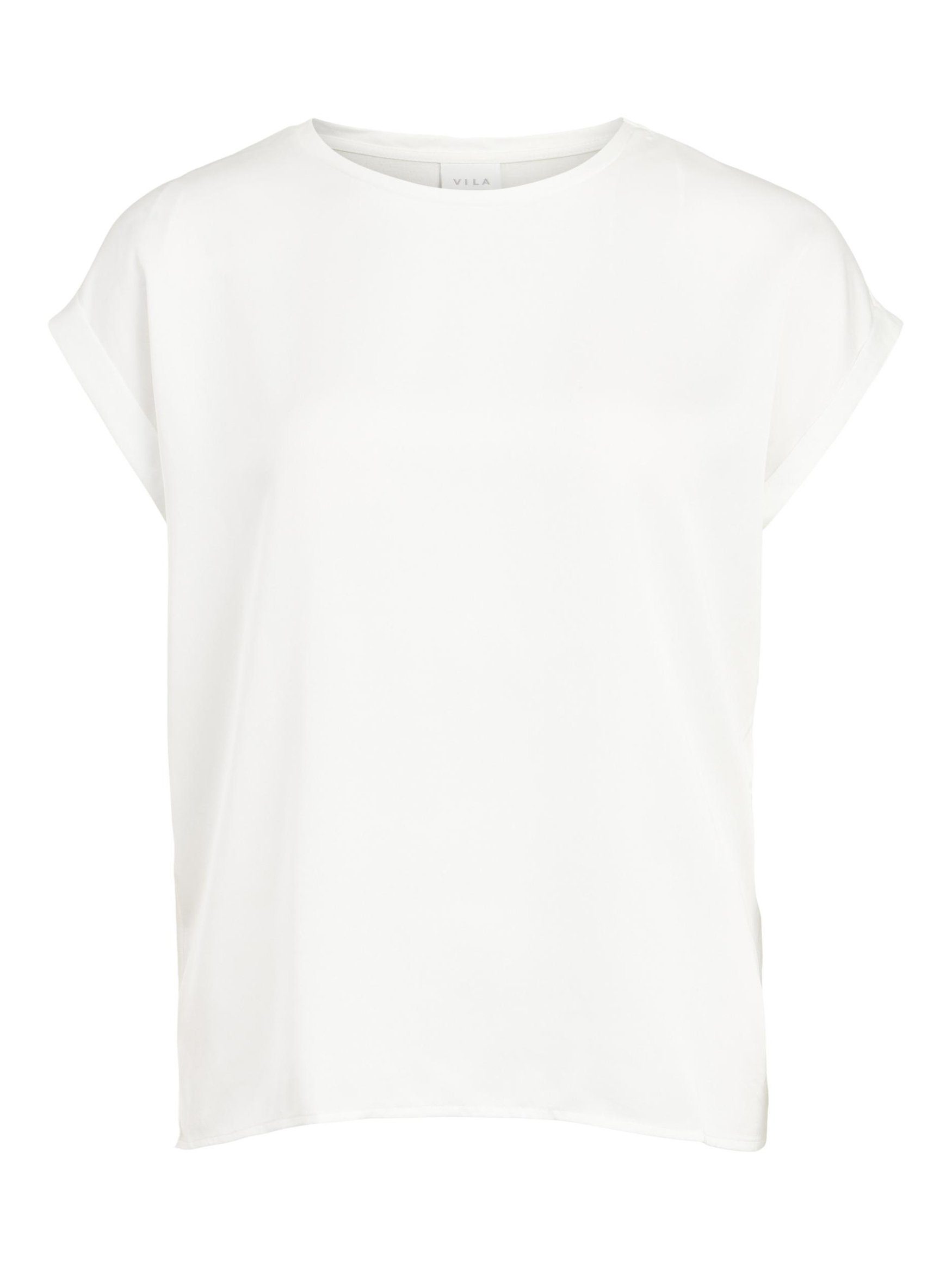 Vila T-Shirt Satain Blusen T-Shirt Kurzarm Basic Top Glänzend VIELLETTE 4599 in Weiß