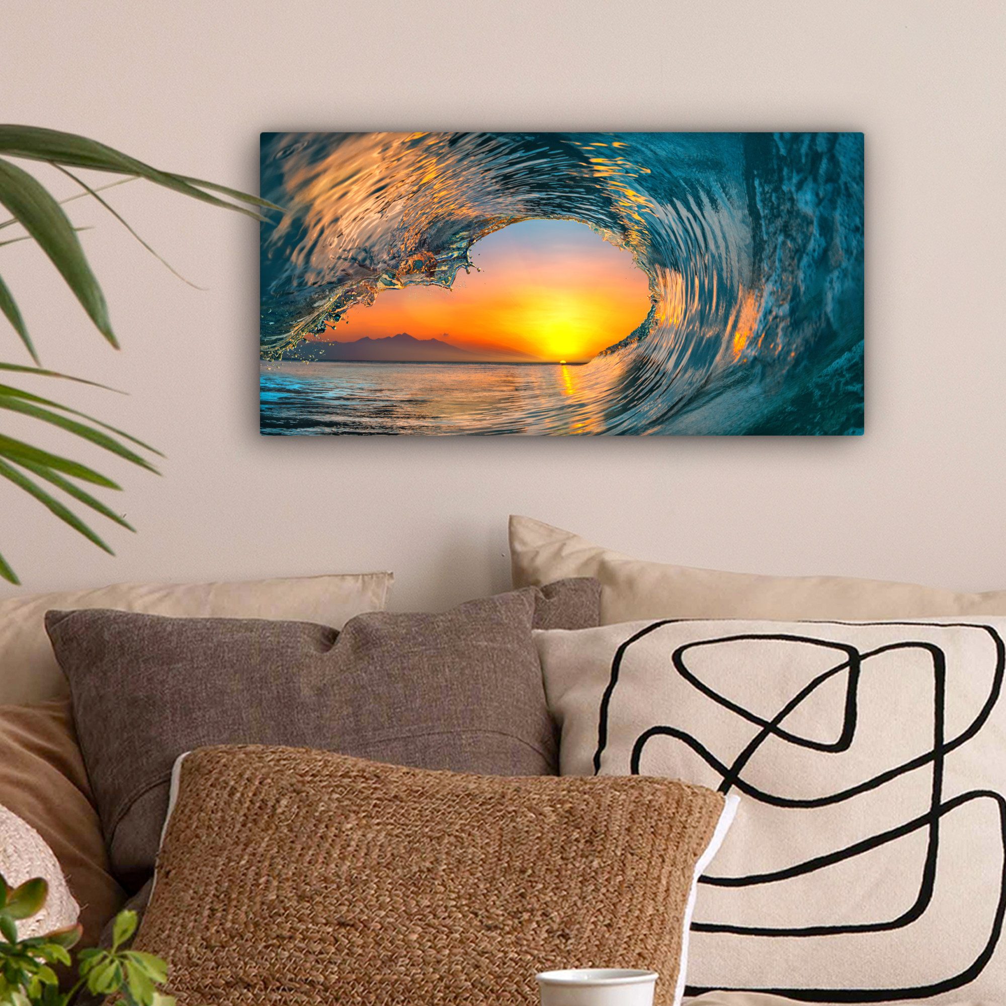 OneMillionCanvasses® Leinwandbild Panorama Sonnenuntergang - Wasser günstig online kaufen