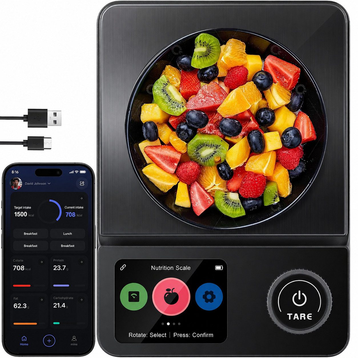 Fyrove Küchenwaage Digitale ProfiFein waage Kitchen Scale mit LCD Display, (Automatische Abschaltung nach 30 Sekunden, Digitale Kuichenwaage aus Edelstahl), Hohe Präzision auf bis zu 1g,Tara-Funktion Zahnrad-Taste