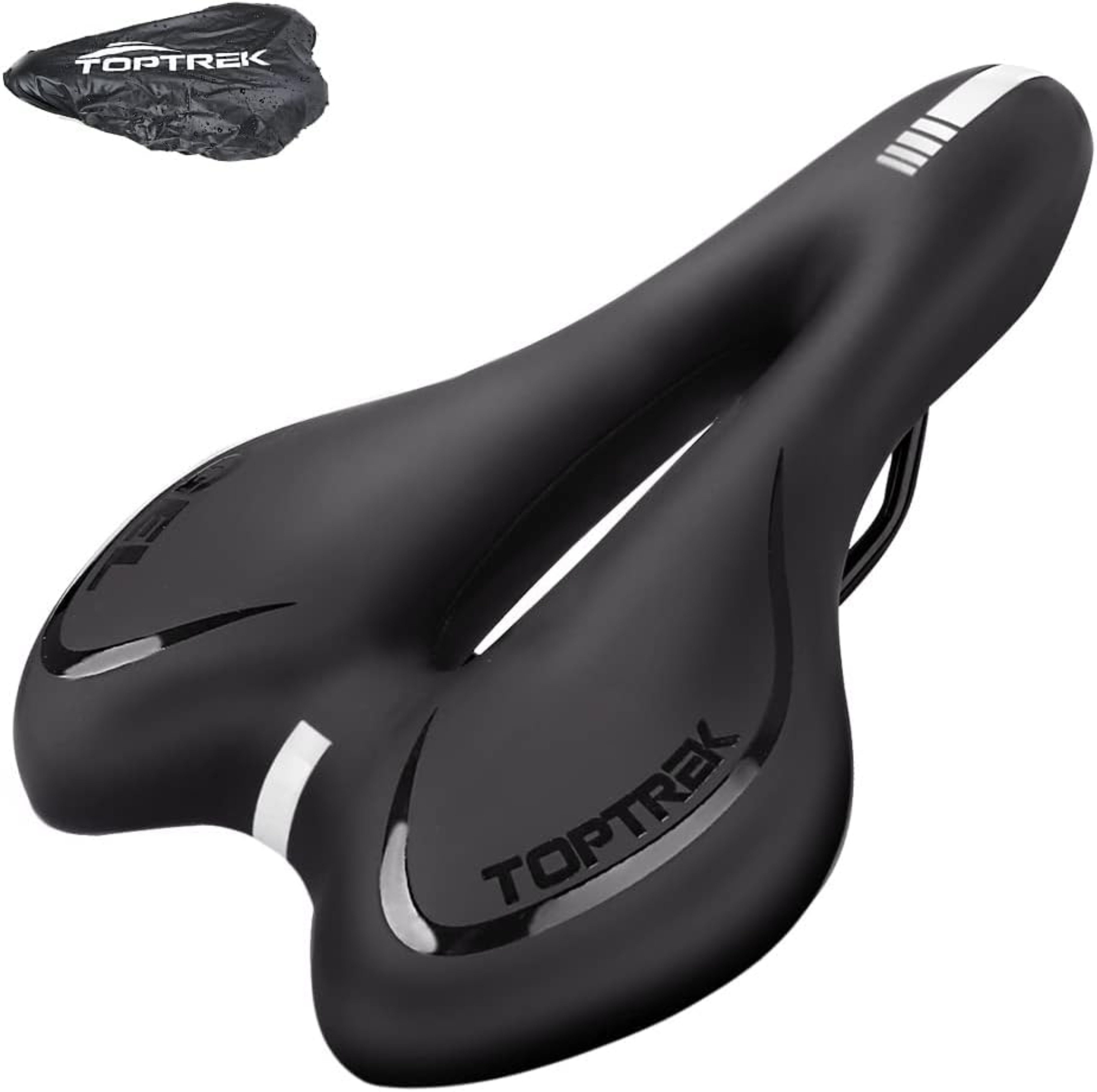 toptrek Fahrradsattel Gel Fahrradsattel ergonomisch wasserdicht MTB Rennrad Komfort Sitz (Fahrradzubehör-Set mit Gel-Sattel, Regenschutz und Sattelstreben, universal, Gel-Sattel, abnehmbarer Sattelstreben, Regenschutz), Ergonomisch geformt, atmungsaktiv,