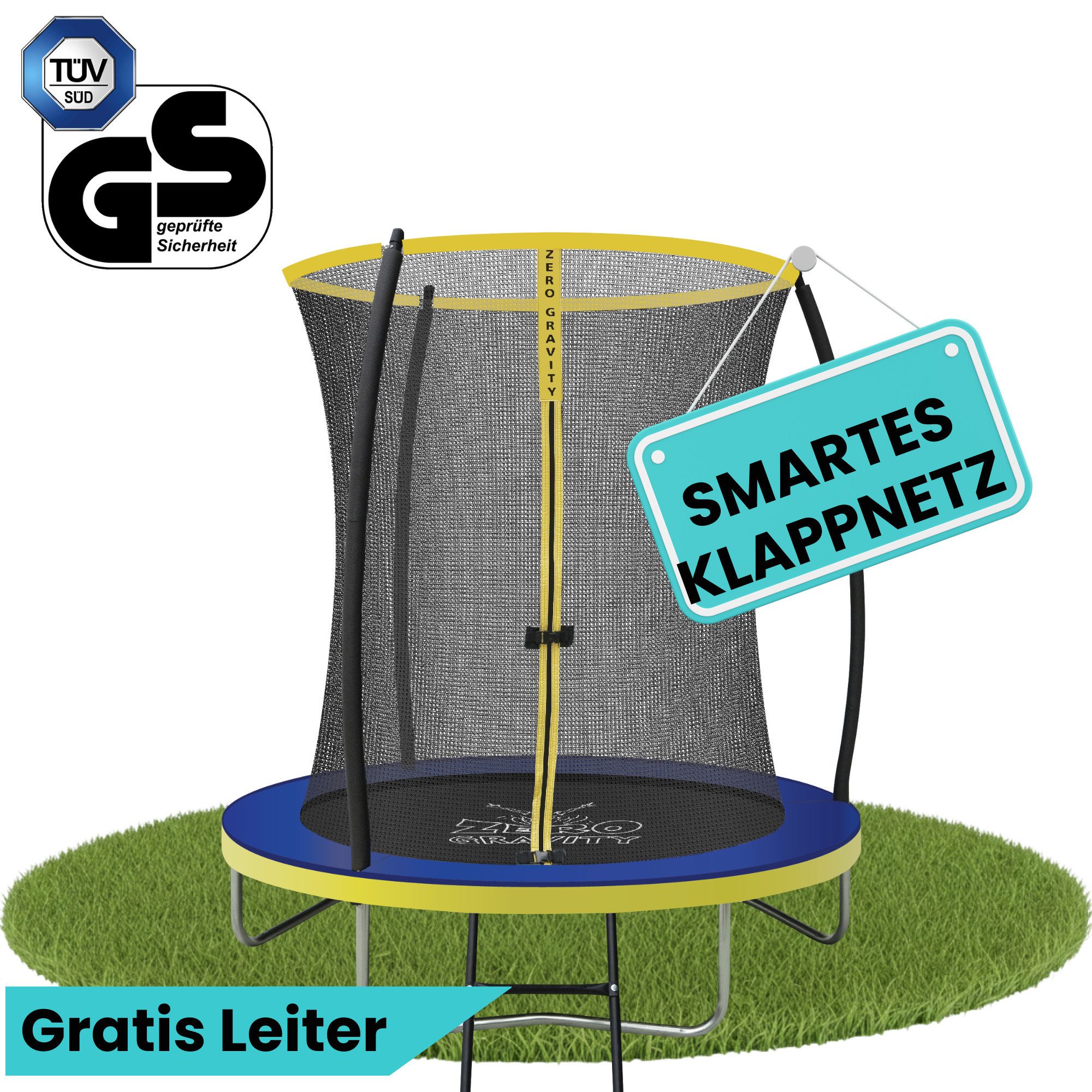 Zero Gravity Gartentrampolin Trampolin Outdoor Ø183/244/305/366/427cm mit smartem Klappnetz, Ø 183 cm, TÜV GS geprüfte Sicherheit