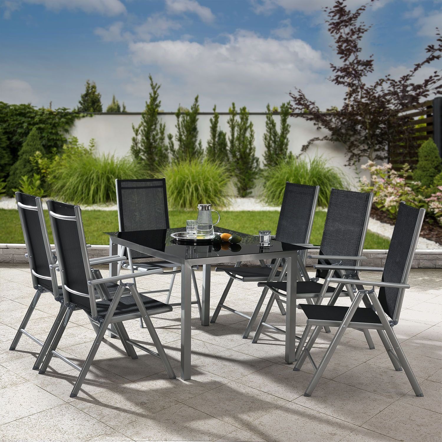 Juskys Garten-Essgruppe Milano, (7-tlg), 6 Gartenstühlen günstig online kaufen