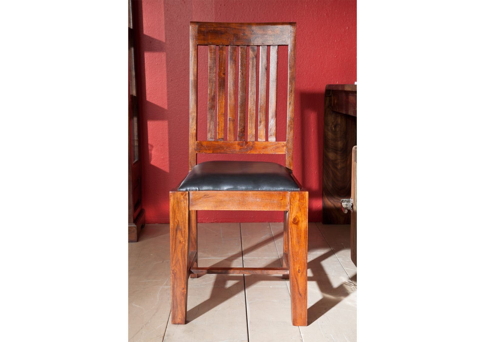 Massivmoebel24 Holzstuhl OXFORD Stuhl schwarz mit nougat Akazie dunkelbraun Set #15 Polster 6er 45x50x100