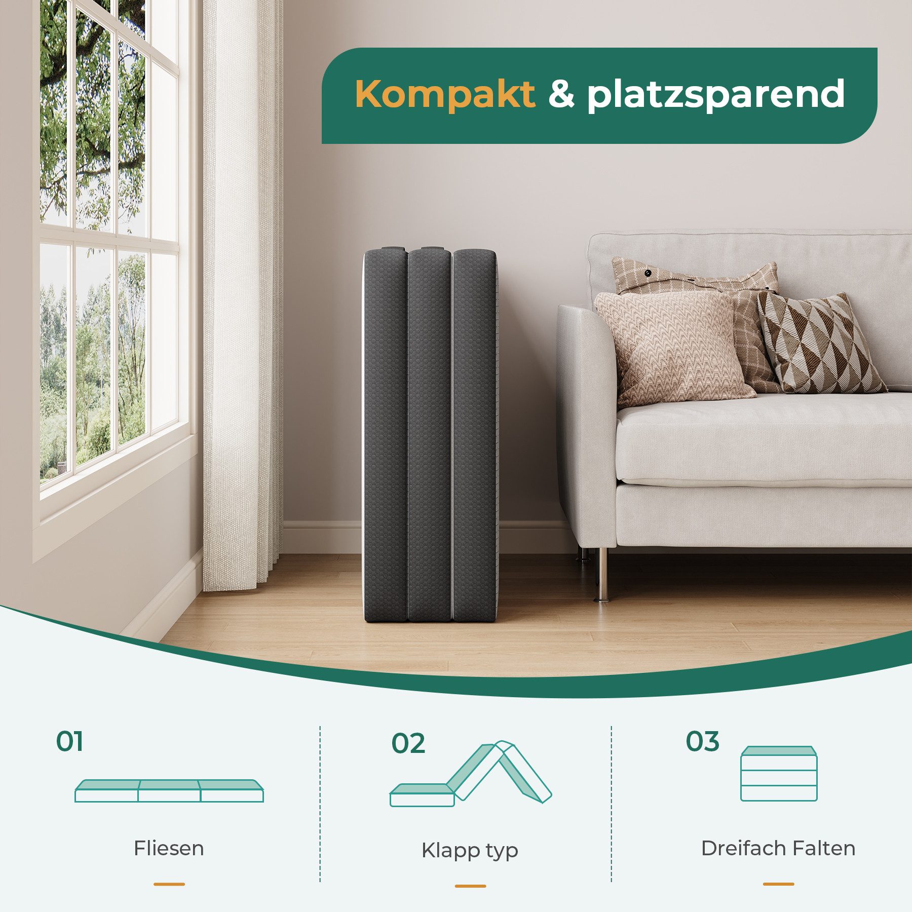 Klappmatratze Faltmatratze, Gästematratze 10cm hoch, Kaltschaummatratze 15cm hoch, Uliyati, mit Tragegriffen, Aufbewahrungstasche, für Wohnzimmer, Reise, Campin – Bild 5 von 5