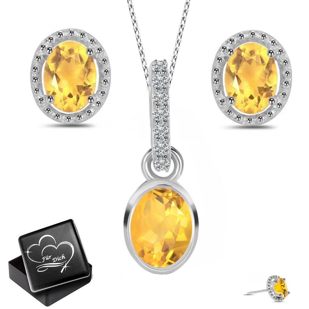 Limana Schmuckset echte Edelsteine Citrin Topas 925 Silber Hals-Kette mit Ohrringe Set, Frauen Schmuck für jeden Tag Echtschmuck Ohrstecker Anhänger