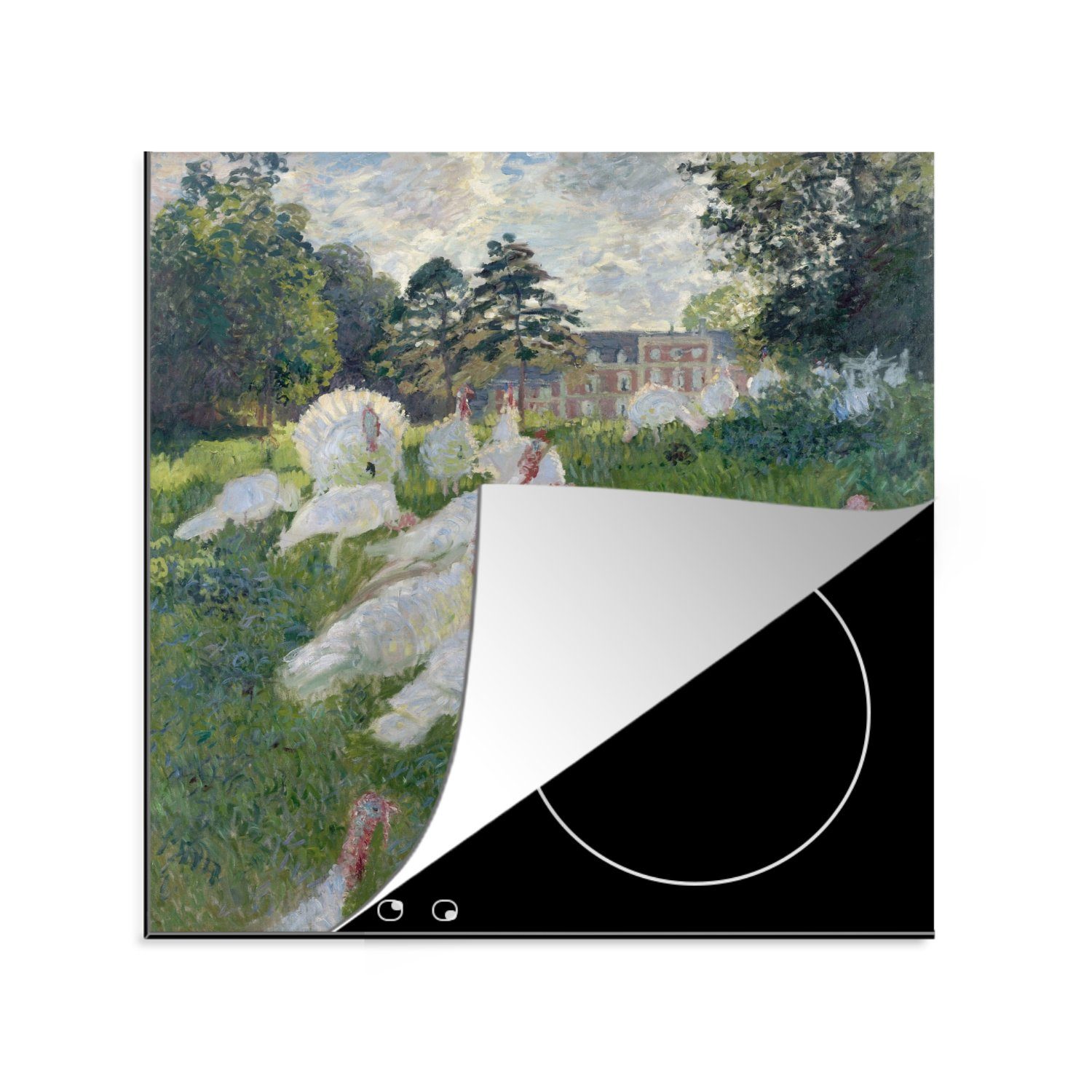 MuchoWow Herdblende-/Abdeckplatte Die Truthähne - Gemälde von Claude Monet, Vinyl, (1 tlg), 78x78 cm, Ceranfeldabdeckung, Arbeitsplatte für küche