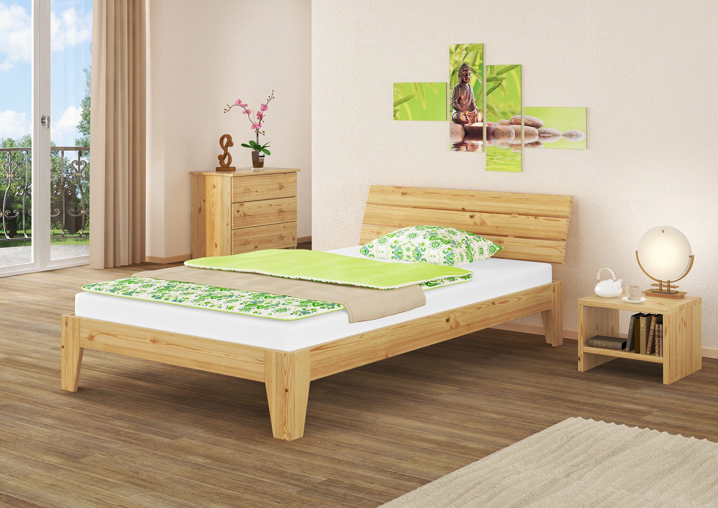 Zubehör, Massivholzbett Kieferfarblos Kiefer ohne 120x200 ERST-HOLZ lackiert Futonbett Natur Bett Einzelbett