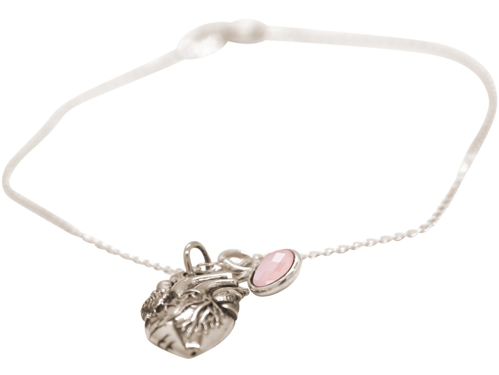 Damen Schmuck Gemshine Charm-Armband Anatomisches Herz Rosenquarz, Made in Spain