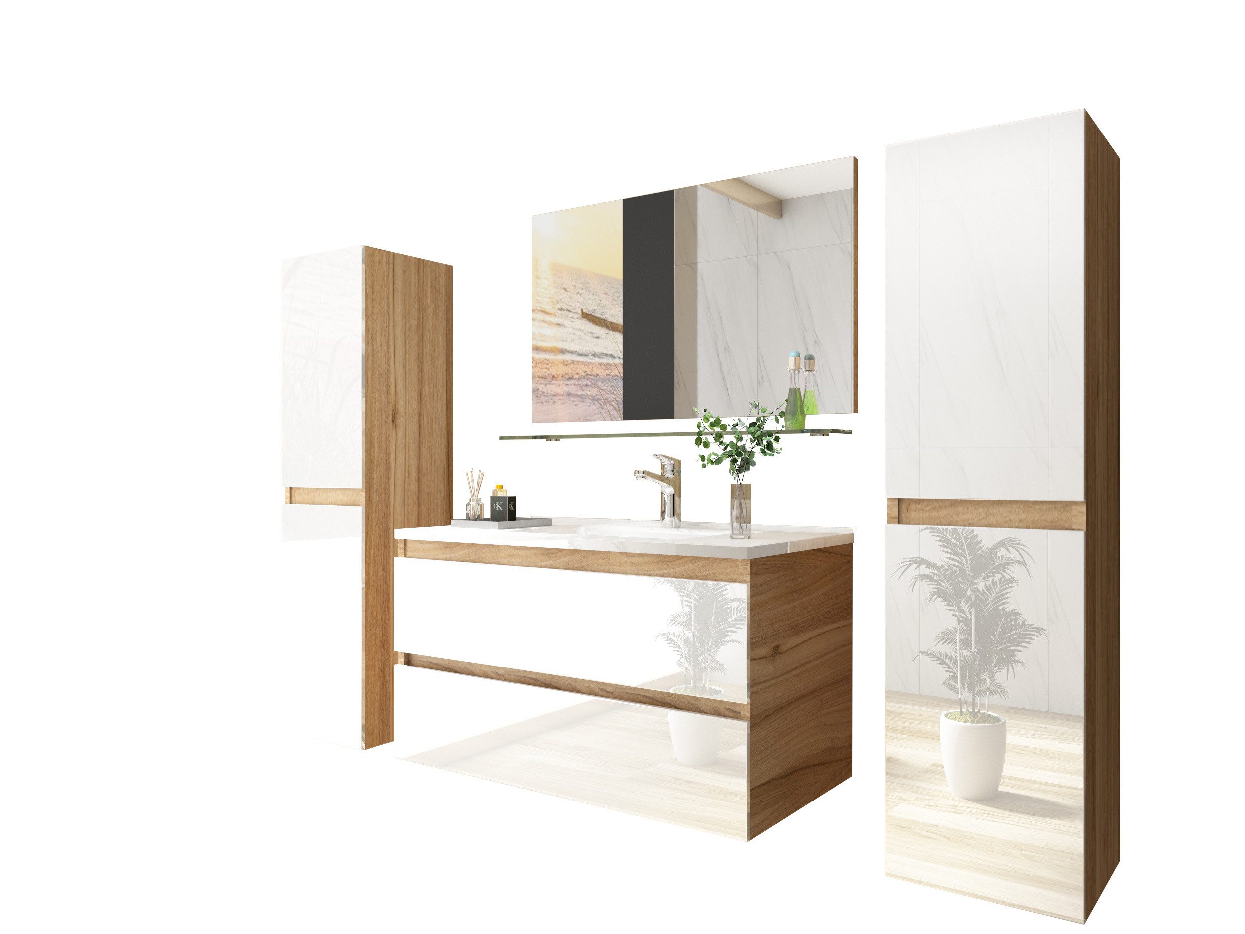 Homeline Badmöbel-Set Leonard-90-1x H, (Badmöbel Set Eiche Artizan/ Weiss H günstig online kaufen