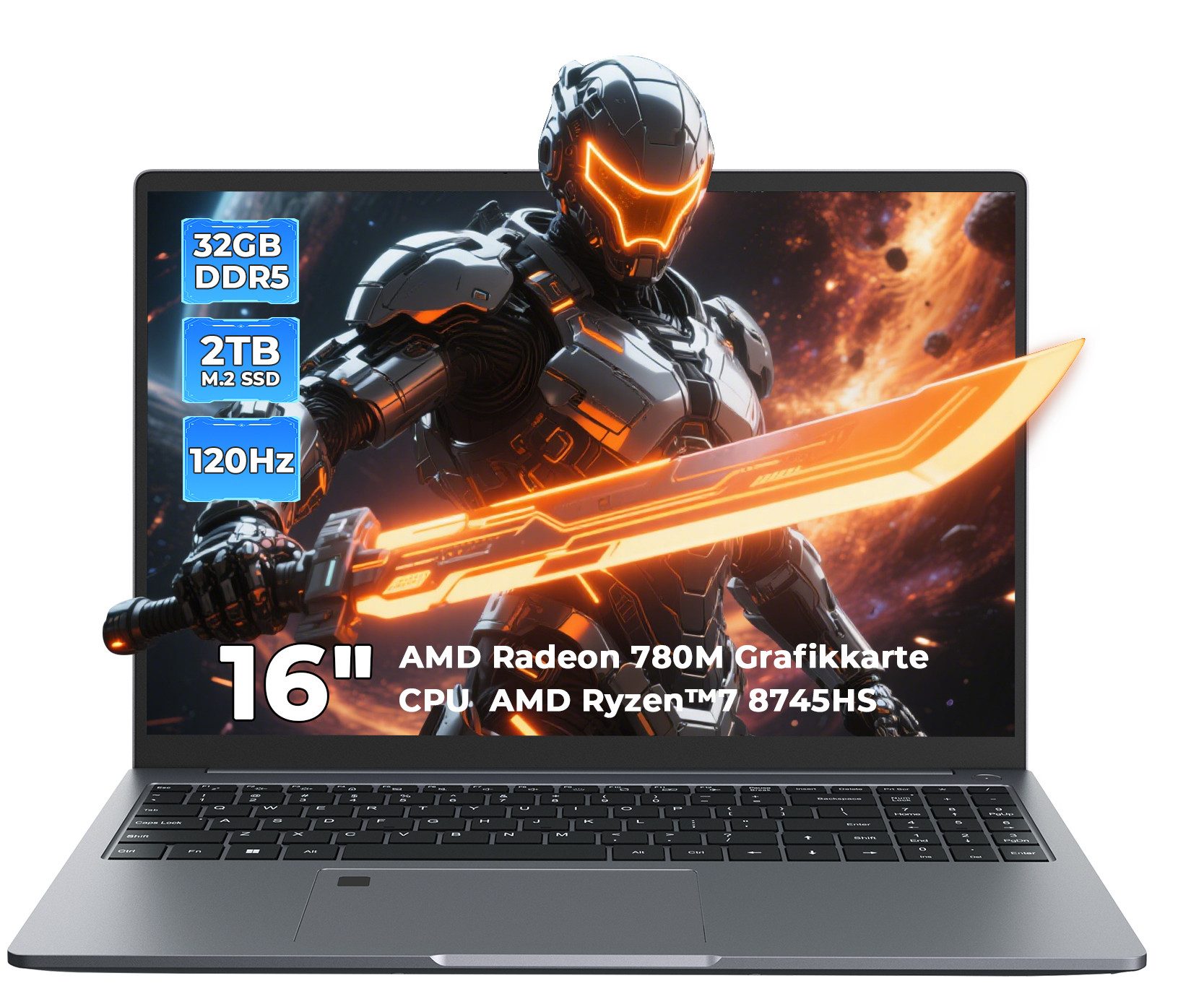 Rolipo 16 Zoll Gaming Laptop,AMD Ryzen 7 8745HS(bis 4.9GHz)32GB RAM+2TB SSD Gaming-Notebook (40,5 cm/16 Zoll, AMD AMD Ryzen 7 8745HS AMD Ryzen™ 7 8745HS, Radeon 780M Grafikkar, 2024 GB SSD, Radeon 780M Grafik,100W Fingerabdruck-USB 4.0,Win11-QWERTY Tastatur)