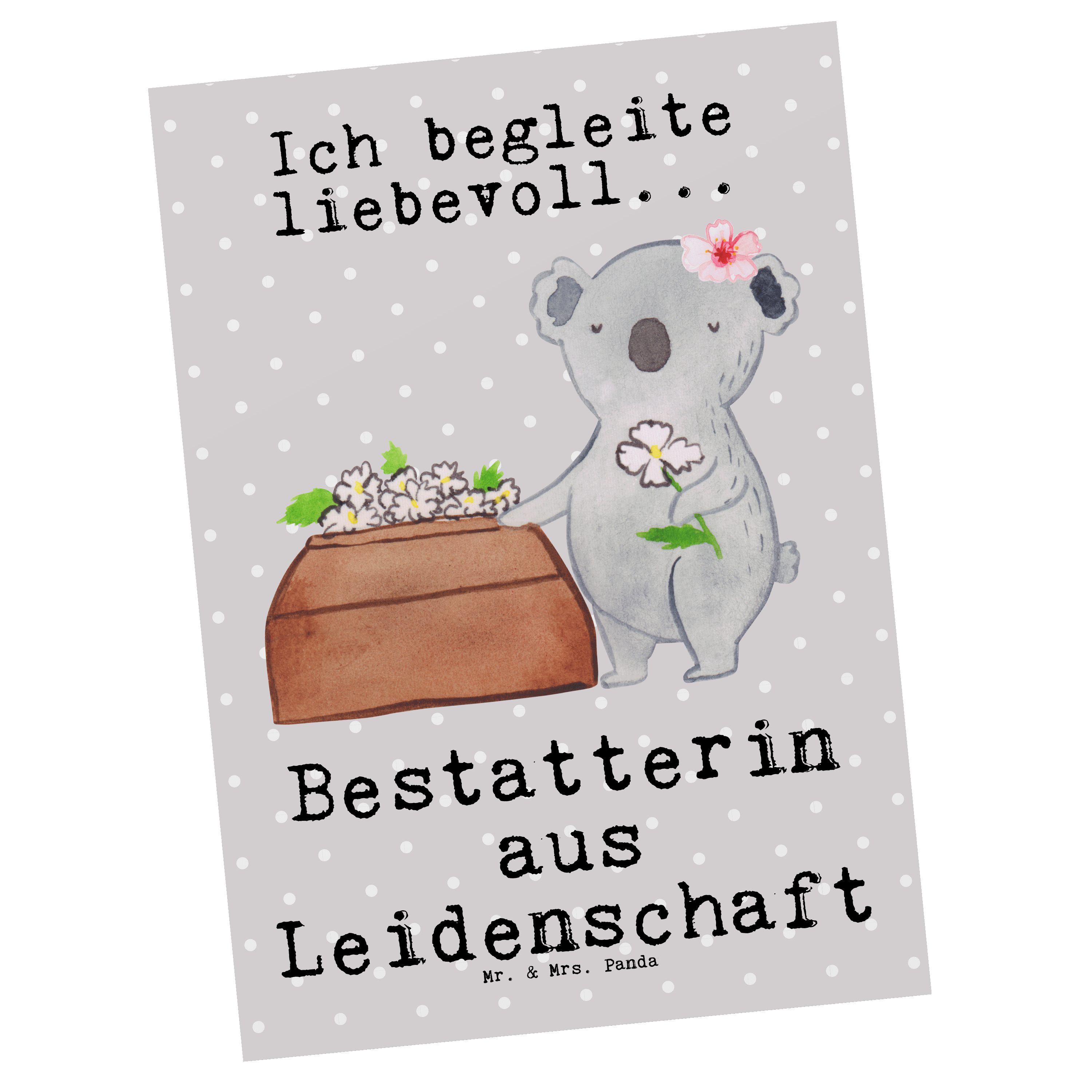 Bestatterin Postkarte Geschenk, Mr. Panda & - Leidenschaft Mrs. aus Ansichtskarte Grau Pastell -