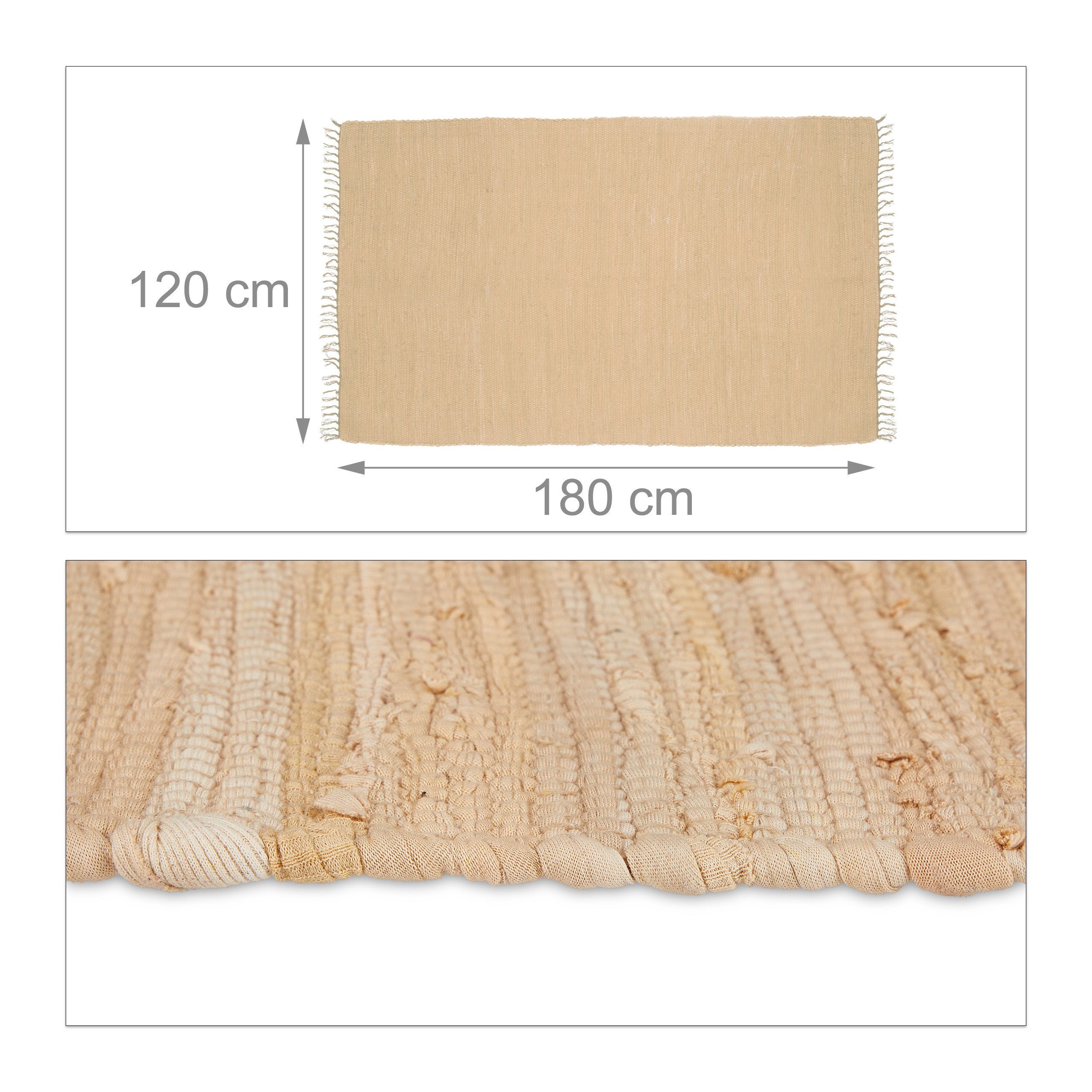 Teppich Beiger Flickenteppich 120x180cm Höhe: aus relaxdays, 10 Baumwolle, mm