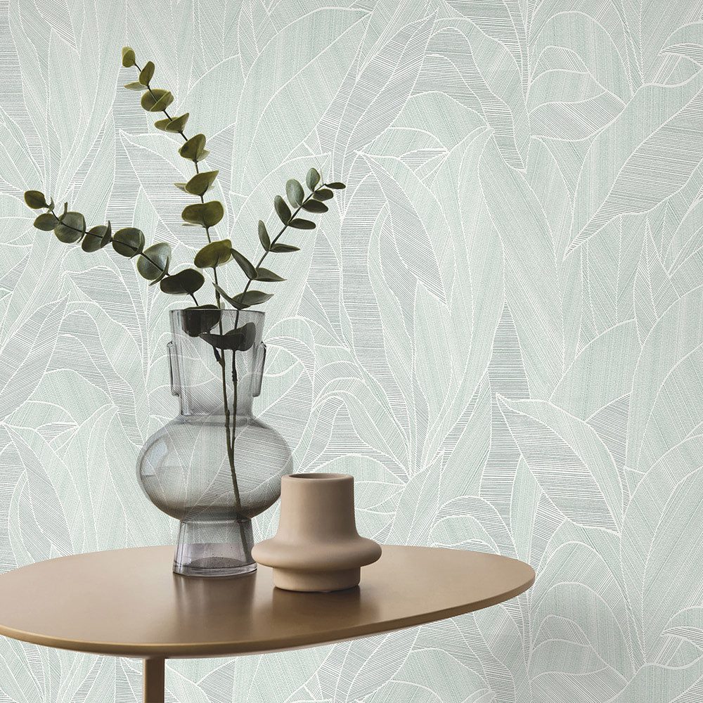 Vliestapete Linien Struktur Blattmuster Grün Weiß Metallic 10530-07