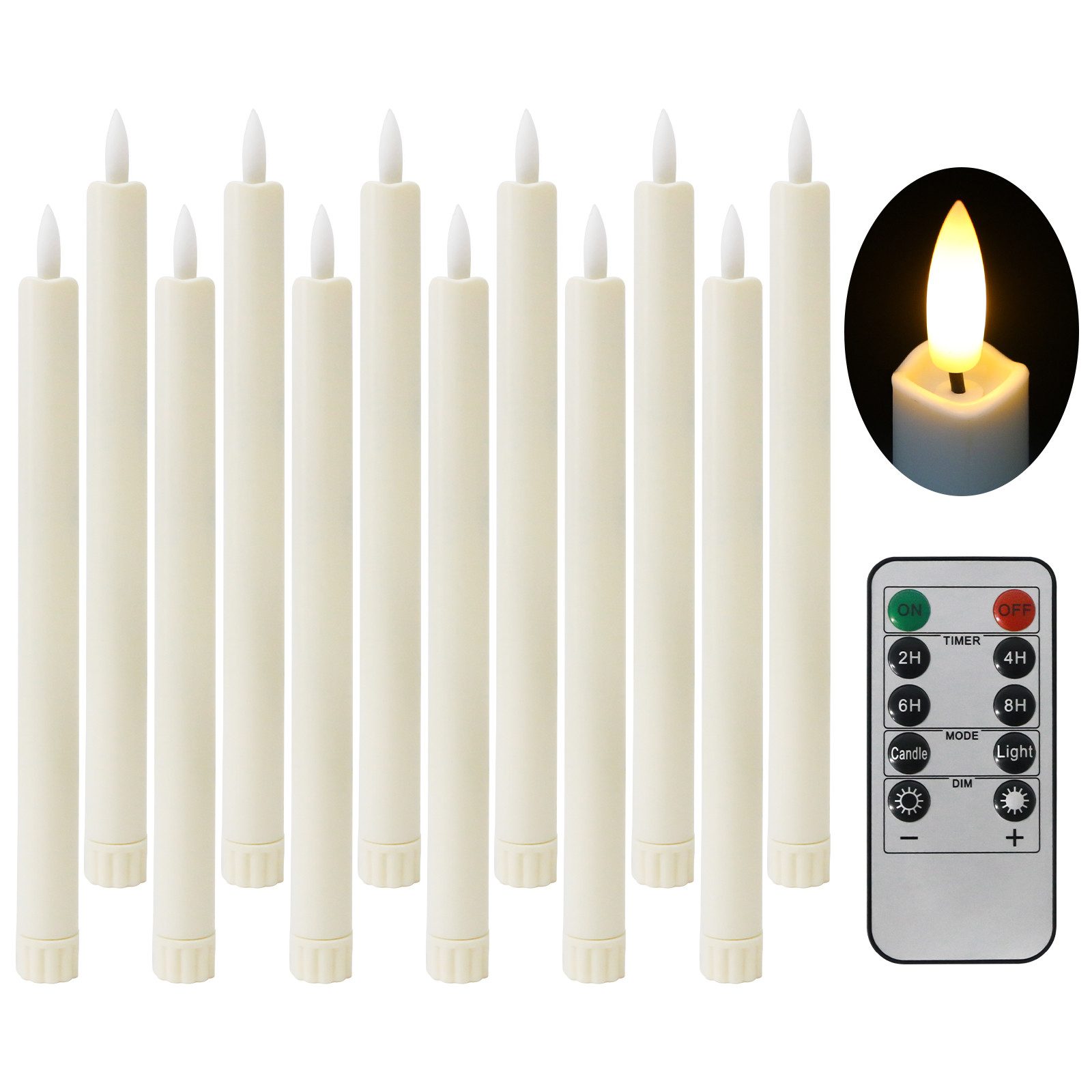 Gotoll LED-Kerze K-TZ12 12pcs Led Stabkerzen Mit Fernbedienung und Timer (T günstig online kaufen