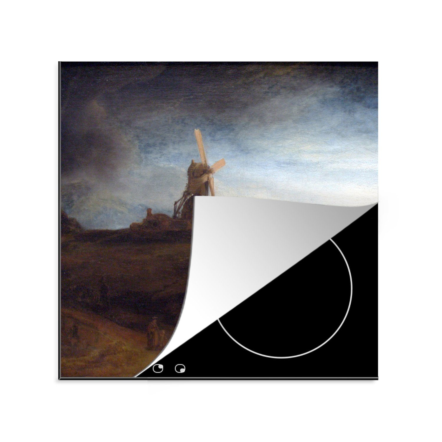 Vinyl, 78x78 Rembrandt Die Rijn, van Ceranfeldabdeckung, küche Arbeitsplatte Mühle cm, Herdblende-/Abdeckplatte tlg), (1 Gemälde von MuchoWow - für