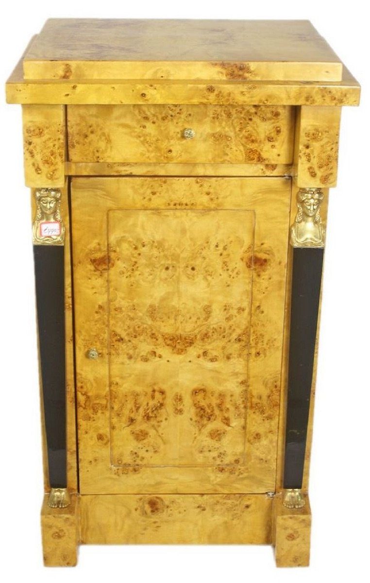 80 Casa x Säule 60 40 cm x mit Barock Barock / Gold Schwarz Wurzelholz / Tür Hellbraun Schublade Padrino H. und Möbel Beistelltisch -