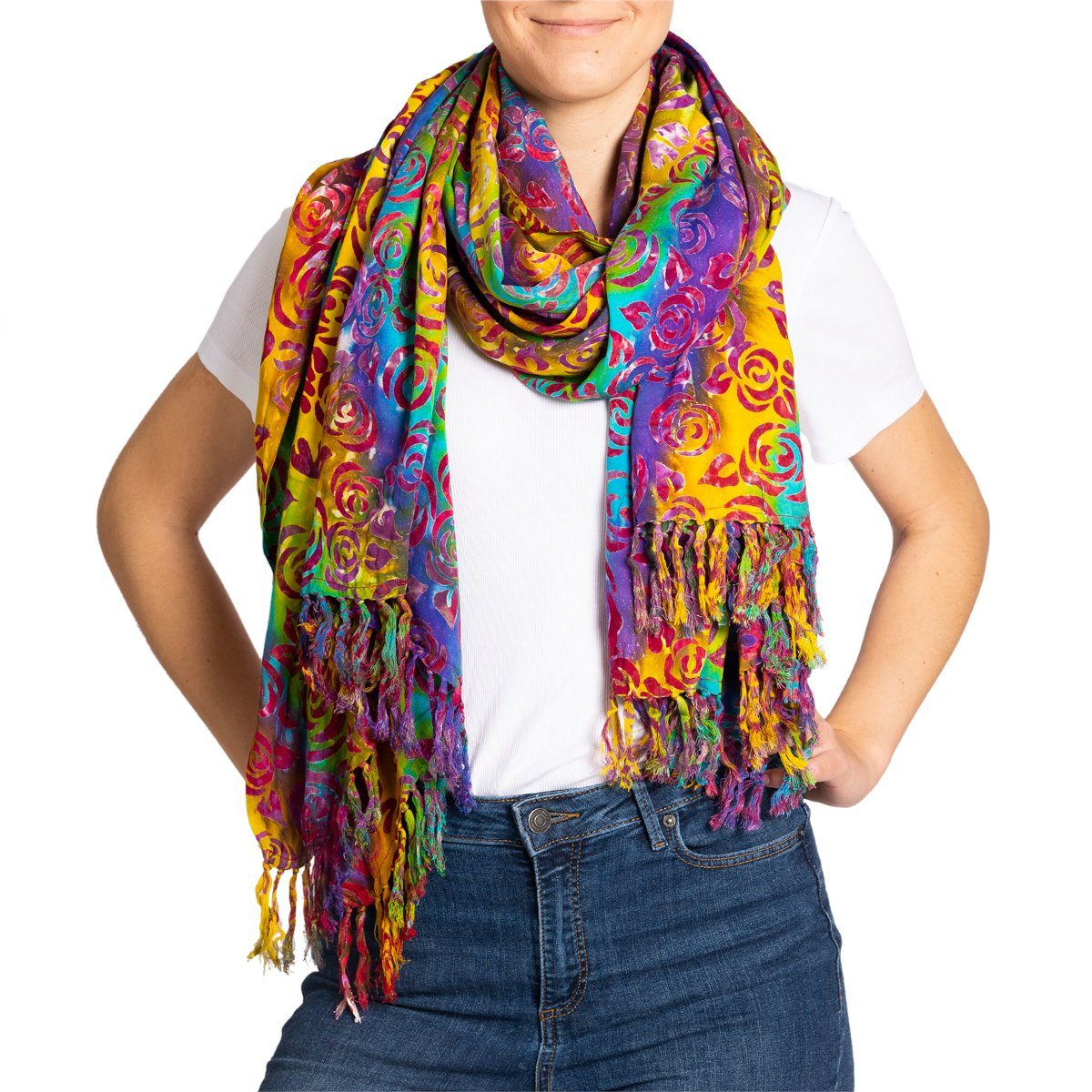 PANASIAM XXL-Schal Schal Wachsbatik für jede Jahreszeit egal ob als Schultertuch, Strandtuch Sarong oder Wickelkleid aus wunderbar weicher Viskose