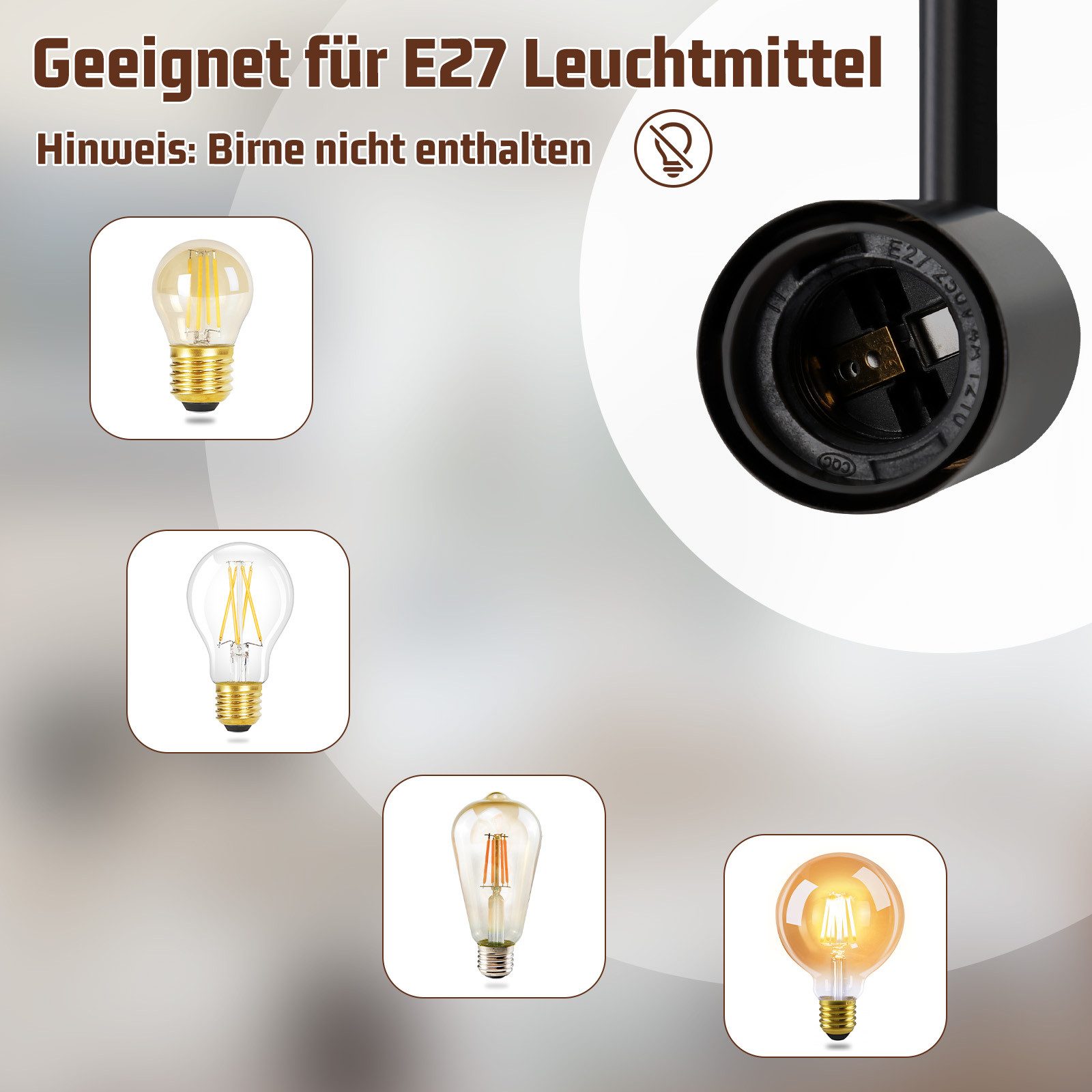 Nettlife Deckenstrahler Vintage Schwarz 4 Flammig E27 Schwenkbar 350° Deckenspot Industrial, Schwenkbar, LED wechselbar, für Küche Flur Wohnzimmer Schlafzimmer