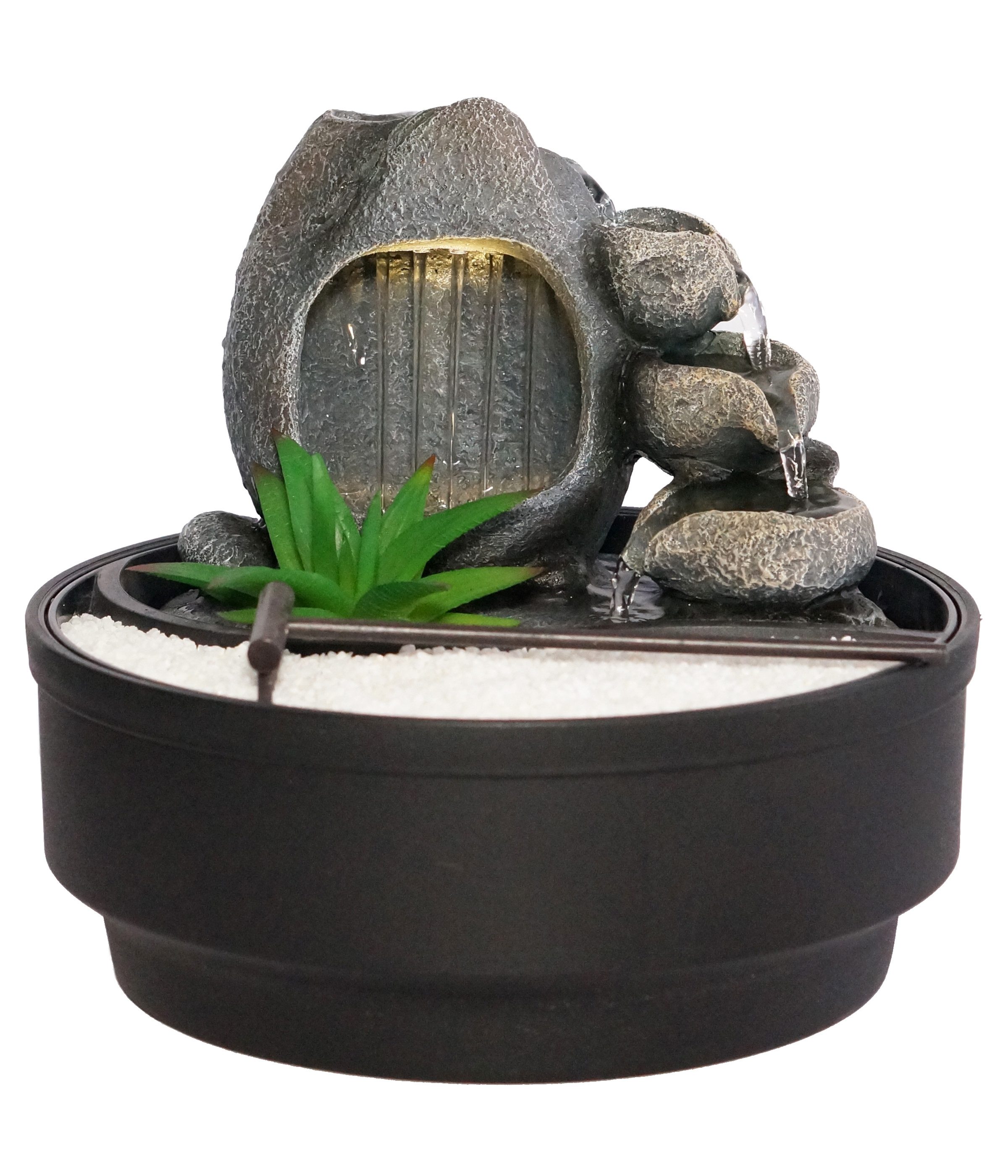 Dehner Zimmerbrunnen Korali, mit LED-Beleuchtung, Höhe ca. 21 cm, Ø ca. 21 cm, Polyresin, dekoratives Wasserspiel mit sanftem, warmweißen Licht