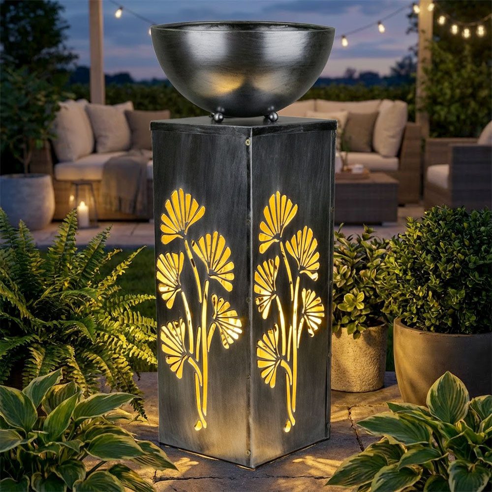 Haushalt International LED Solarleuchte, LED-Leuchtmittel fest verbaut, Warmweiß, Solarleuchte Pflanzschale Außenlampe LED Blumentopf Lichteffekt silber