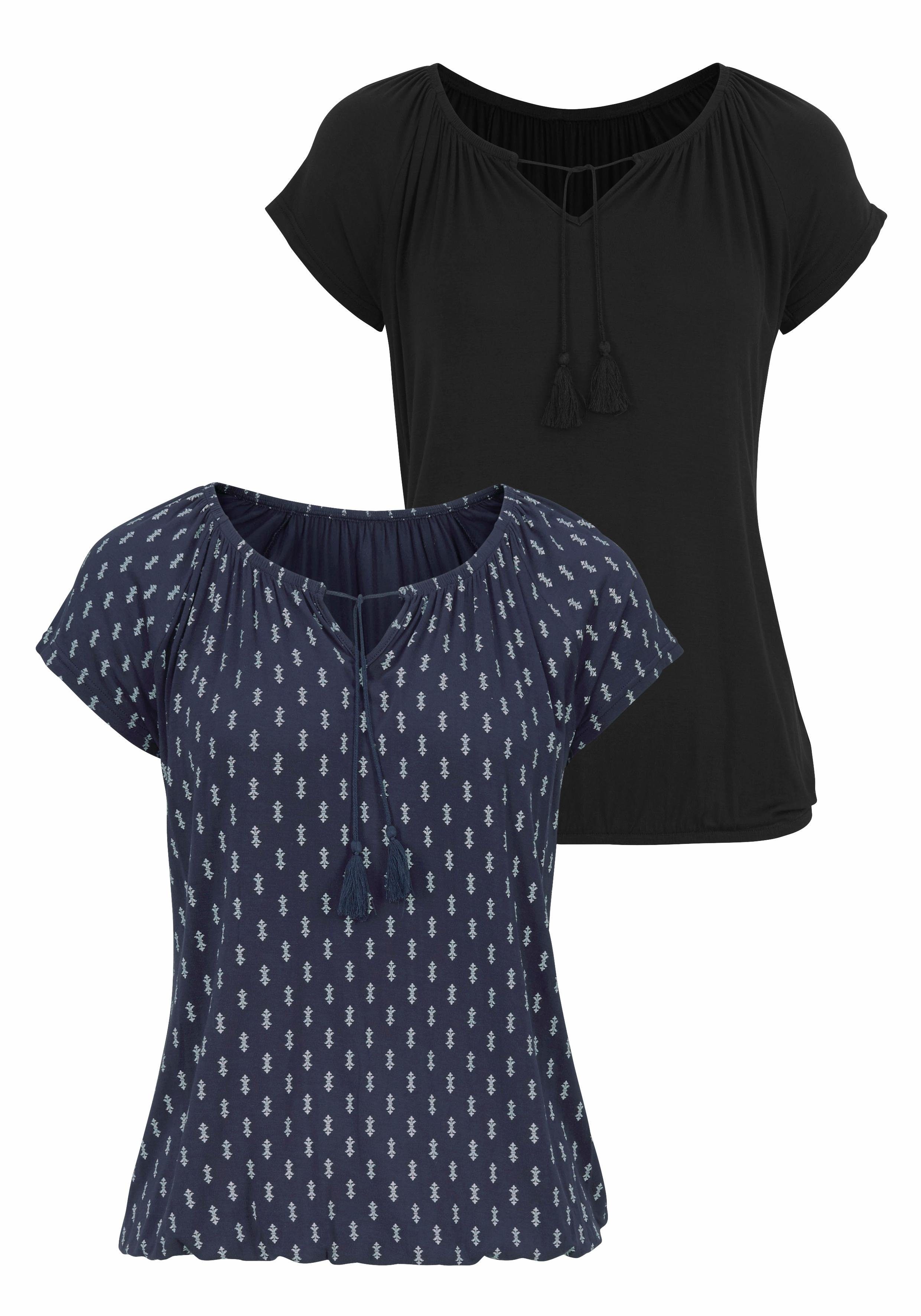 Vivance Kurzarmshirt "mit leicht gerafftem Ausschnitt", (2er-Pack), aus wei günstig online kaufen