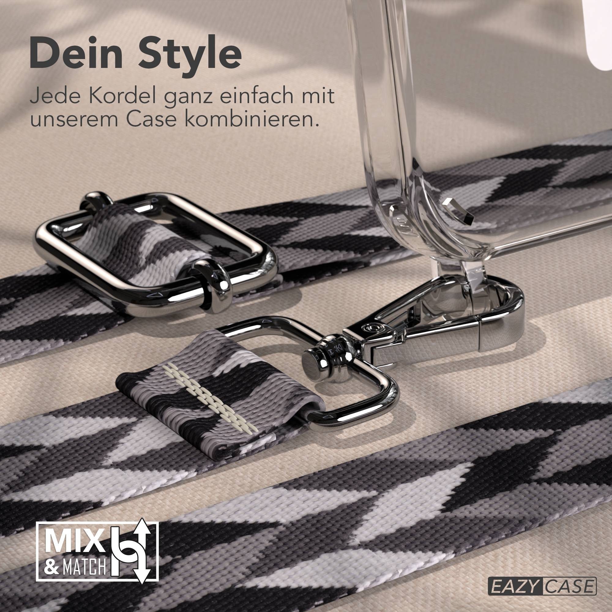 EAZY CASE Handykette Umhängeband MagSafe Hülle für Apple iPhone 15 Pro 6,1 Zoll, Handyhülle Rope Band MagSafe Crossbody Mix Grau Schwarz