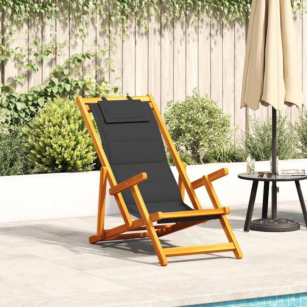 vidaXL Gartenstuhl Strandstuhl mit Armlehnen Klappbar Schwarz Textilene (1 St)