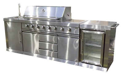 Teico Gasgrill Outdoor Küche BBQ, Außenküche, Outdoor Kitchen in silber, 2630 x 580 x 1190 mm