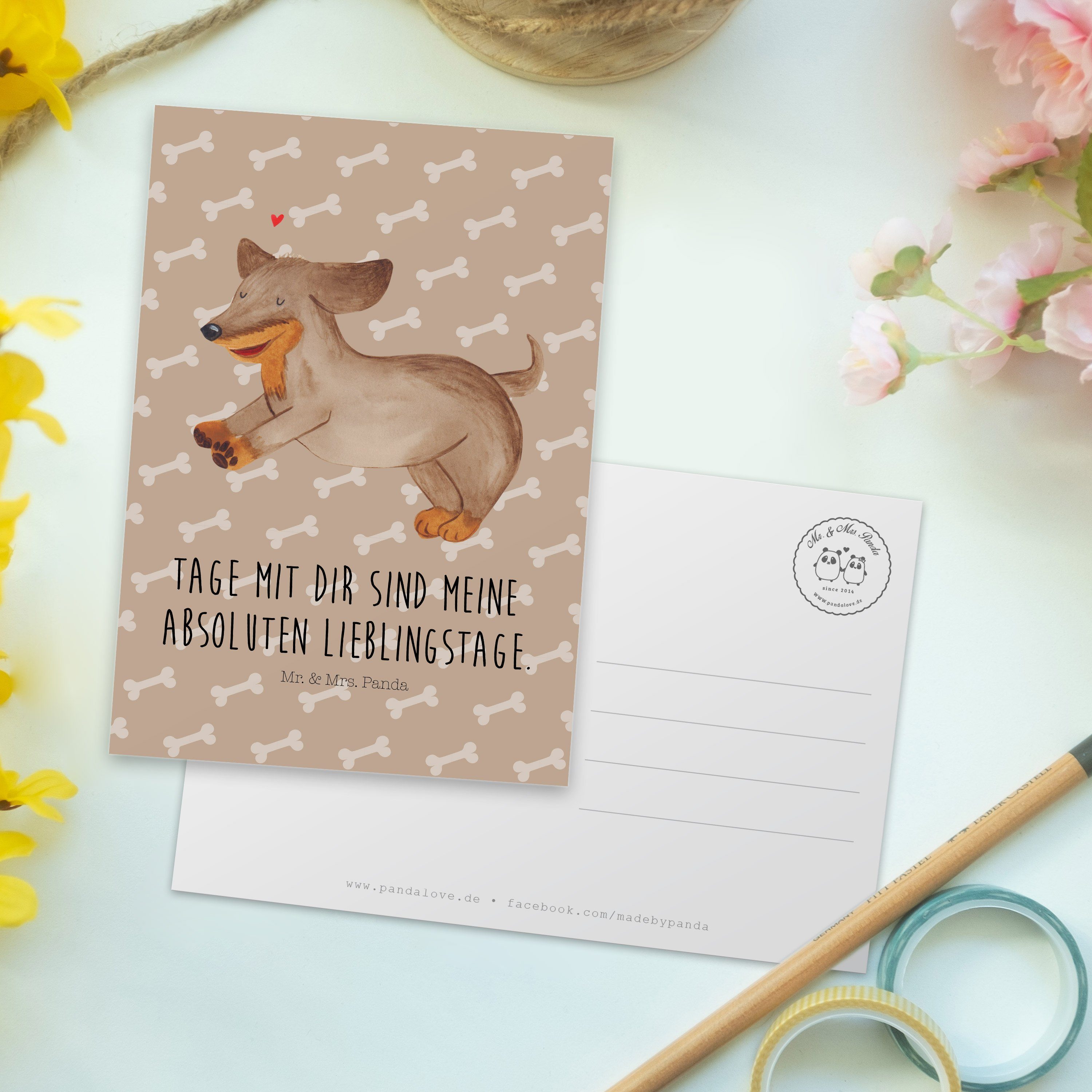 Mr. & Mrs. Panda Einladungs fröhlich Geschenk, Dackel Postkarte - Hund - Dankeskarte, Hundeglück