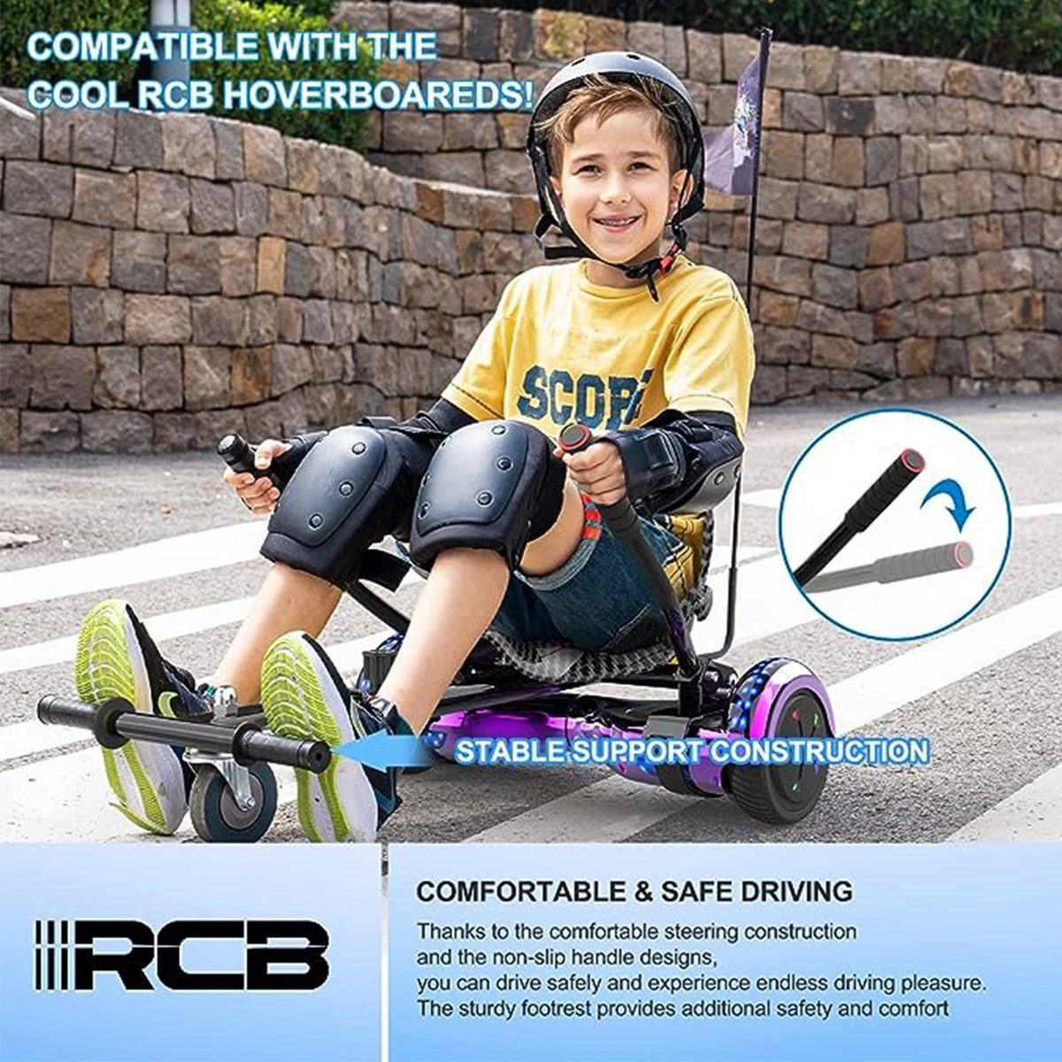 RCB TECH Balance Scooter Kart Sitz für 6,5"-10" Hoverboards, Go-Kart Zubehör für Balance Scooter