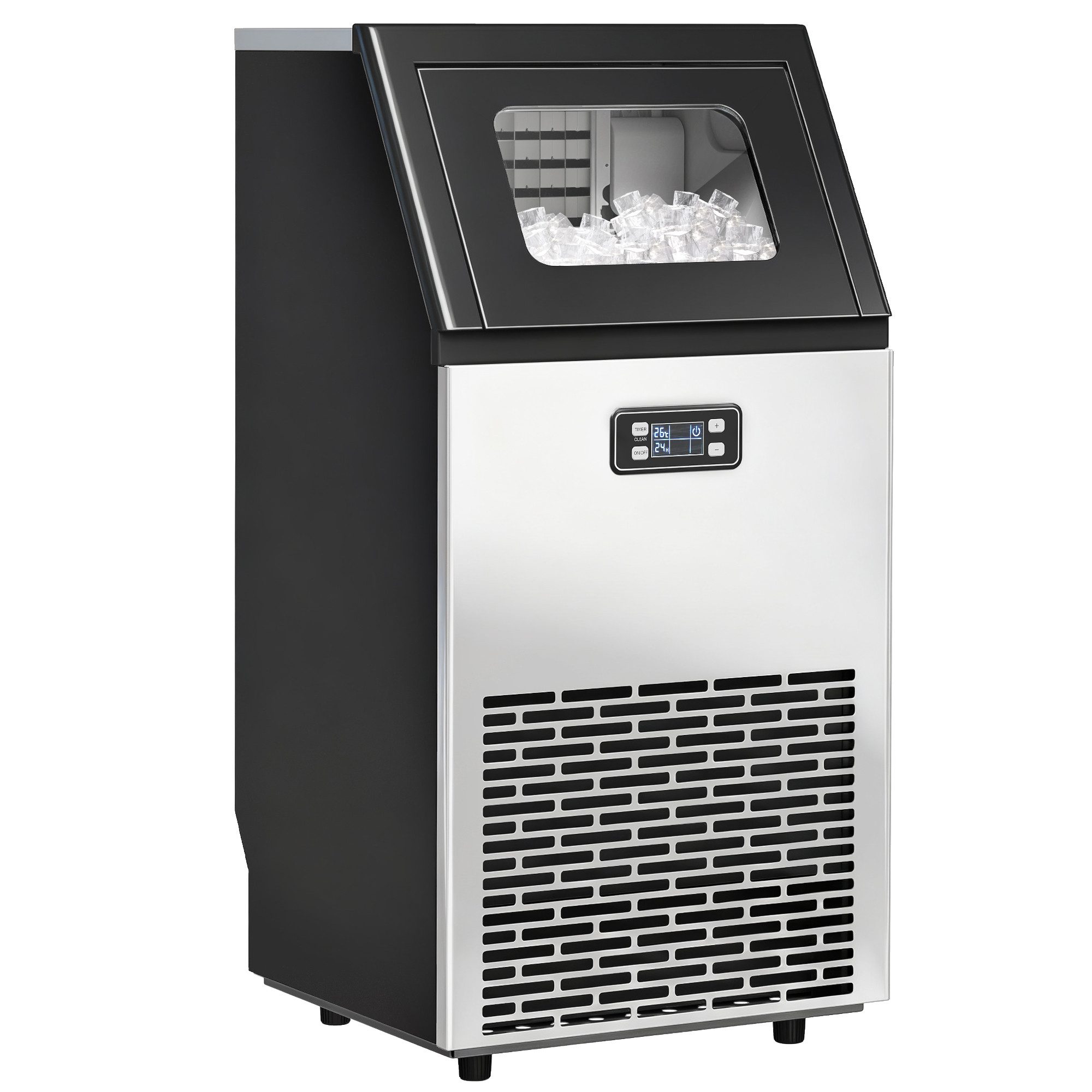 HOMCOM Eiswürfelmaschine Kommerzielle Eismaschine, 11 kg Speicher, Eisbereiter, Timer, Hohe Eisproduktion, Selbstreinigung, LCD-Panel