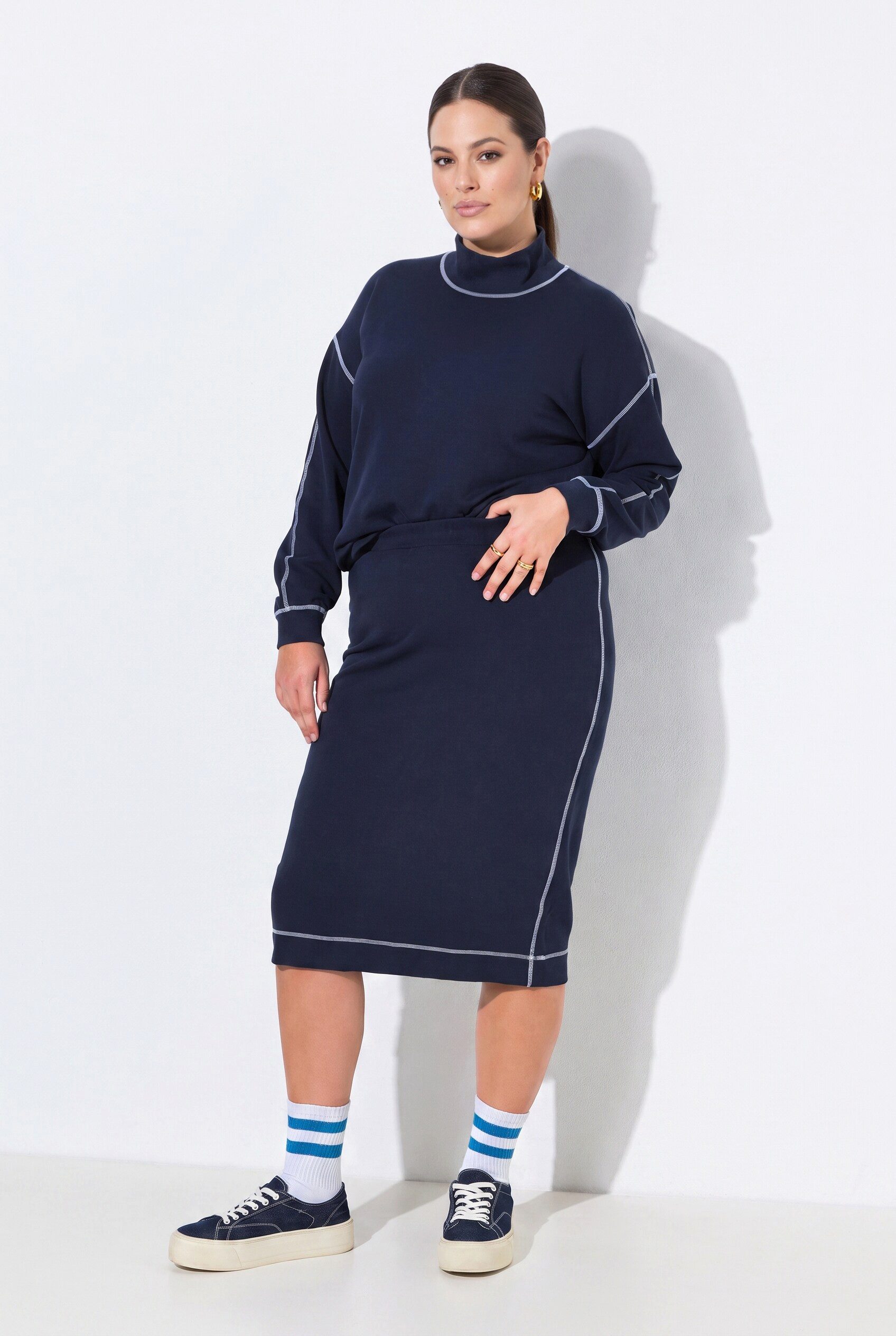 MIAMODA Jerseyrock Midi-Sweatrock Regular Fit farbige Nähte